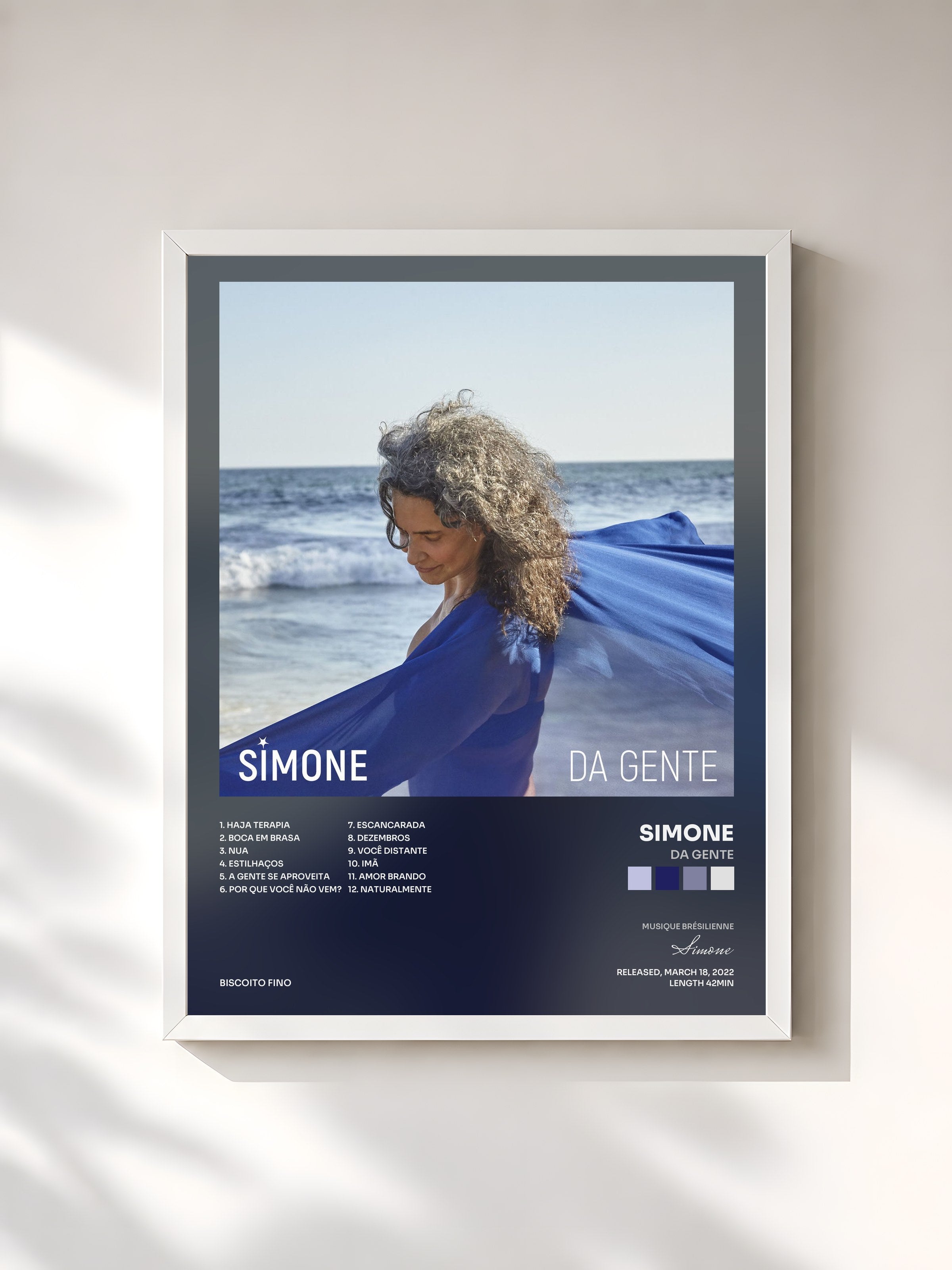 #blanc Tableau de l'album Da Gente de Simone, cadre blanc, imprimé et encadré en France
