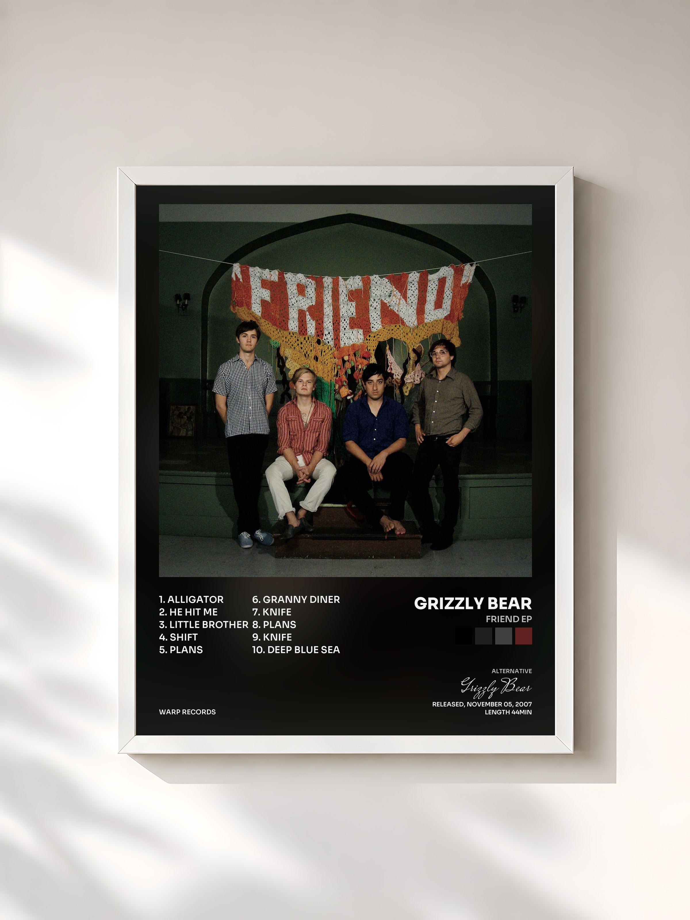 #blanc Tableau de l'album Friend EP de Grizzly Bear, cadre blanc, imprimé et encadré en France