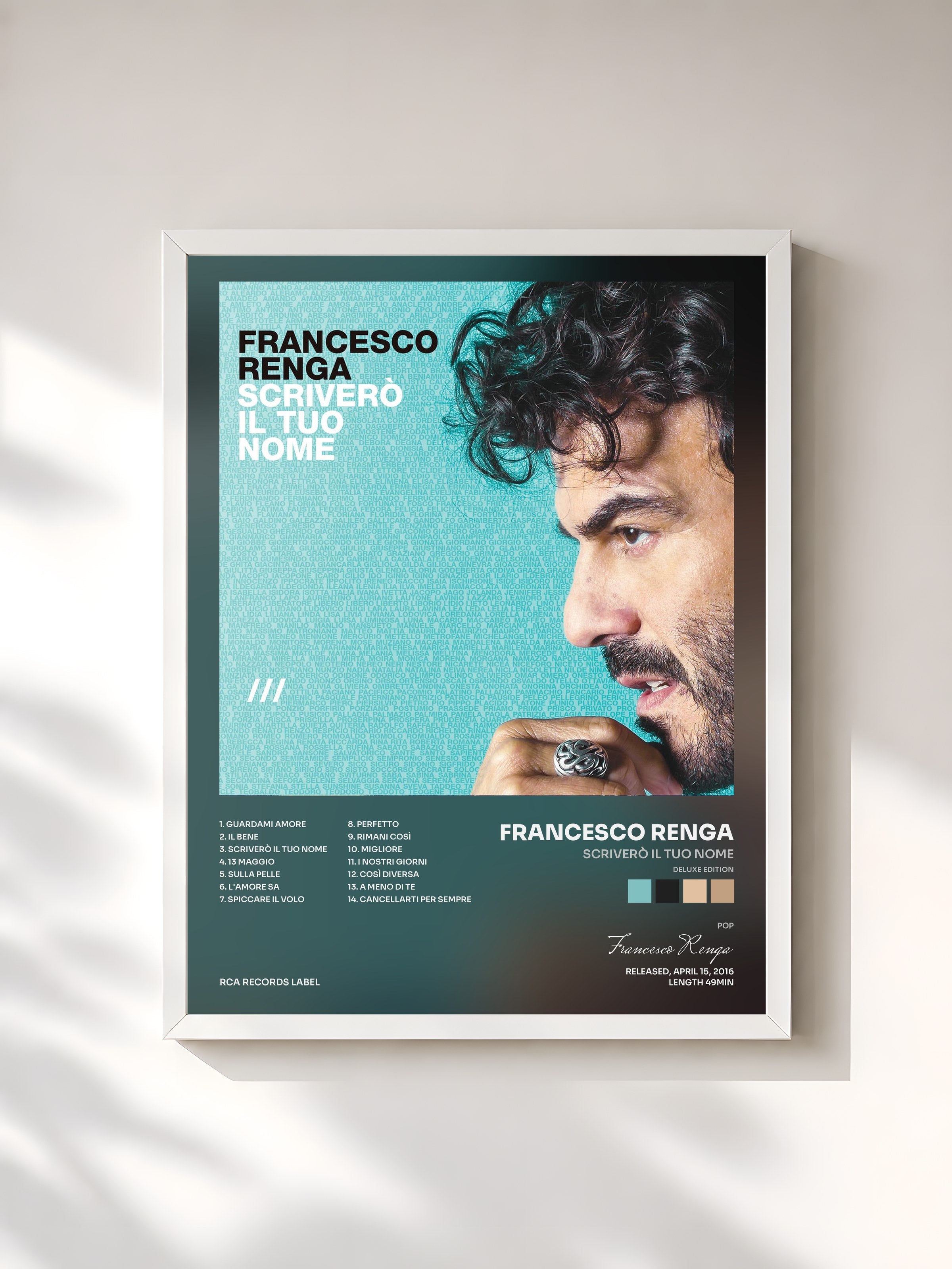 #blanc Tableau de l'album Scriverò il tuo nome (Deluxe Edition) de Francesco Renga, cadre blanc, imprimé et encadré en France