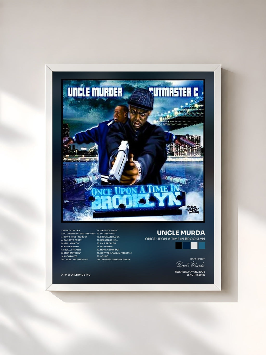 #blanc Once Upon a Time in Brooklyn de Uncle Murda en lámina enmarcada, marco blanco, impresa y enmarcada en Francia