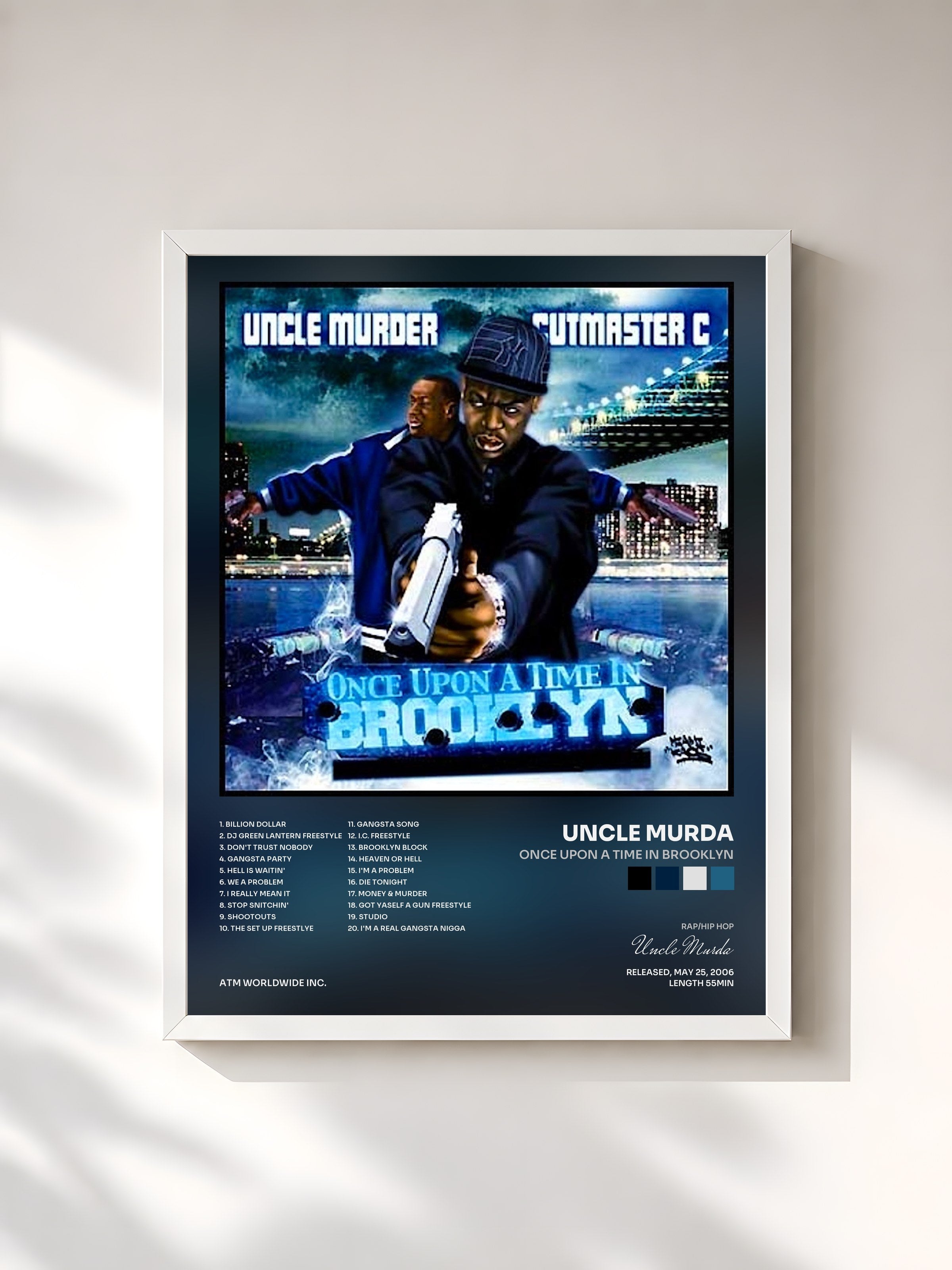 #blanc Tableau de l'album Once Upon a Time in Brooklyn de Uncle Murda, cadre blanc, imprimé et encadré en France