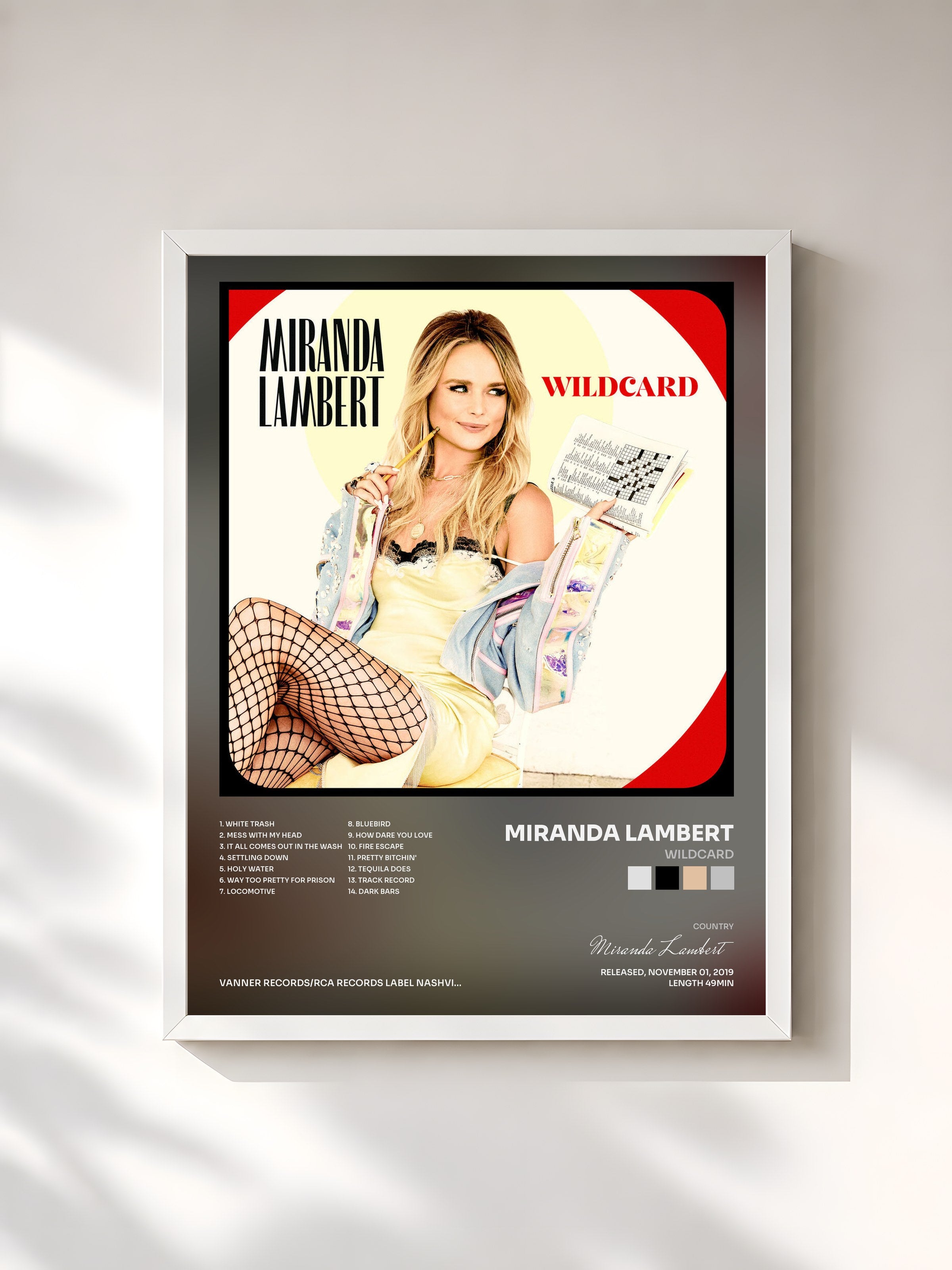 #blanc Tableau de l'album Wildcard de Miranda Lambert, cadre blanc, imprimé et encadré en France