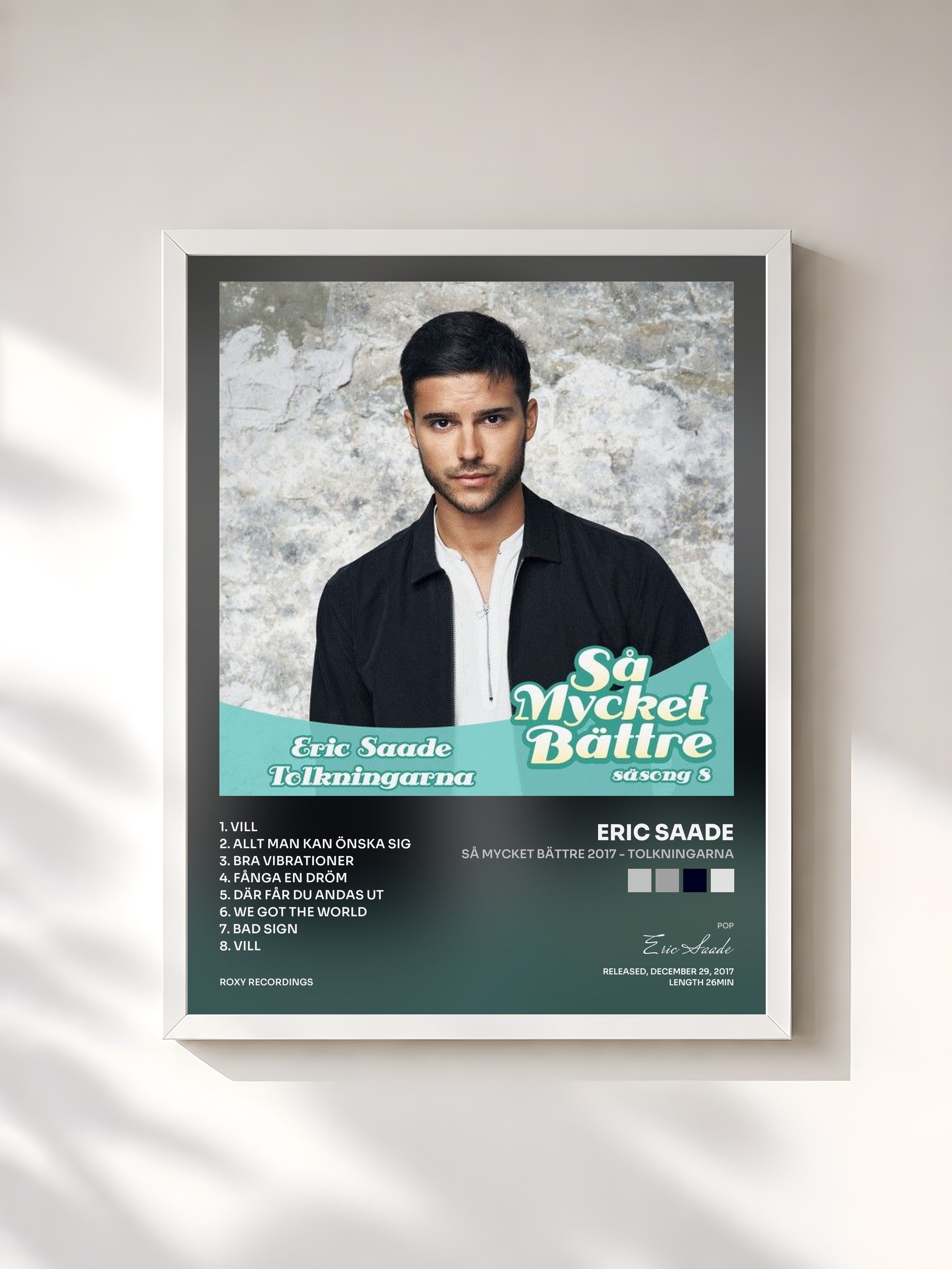 #blanc Tableau de l'album Så mycket bättre 2017 - Tolkningarna de Eric Saade, cadre blanc, imprimé et encadré en France