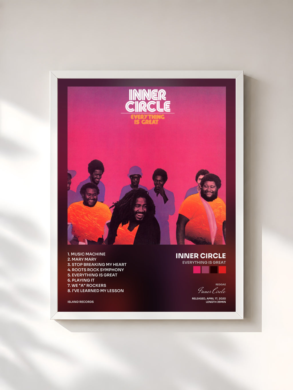 #blanc Tableau de l'album Everything Is Great de Inner Circle, cadre blanc, imprimé et encadré en France