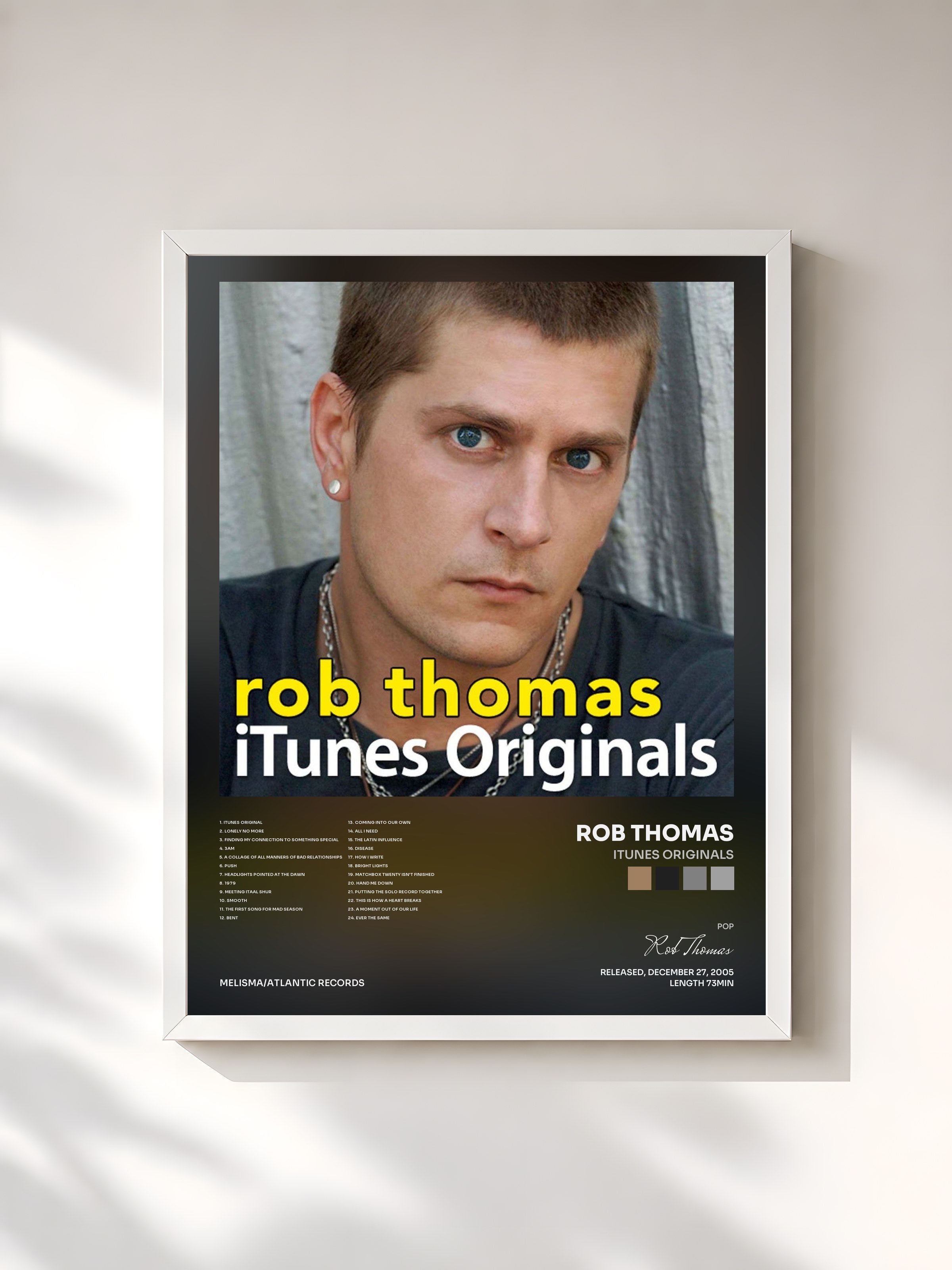 #blanc Tableau de l'album iTunes Originals de Rob Thomas, cadre blanc, imprimé et encadré en France