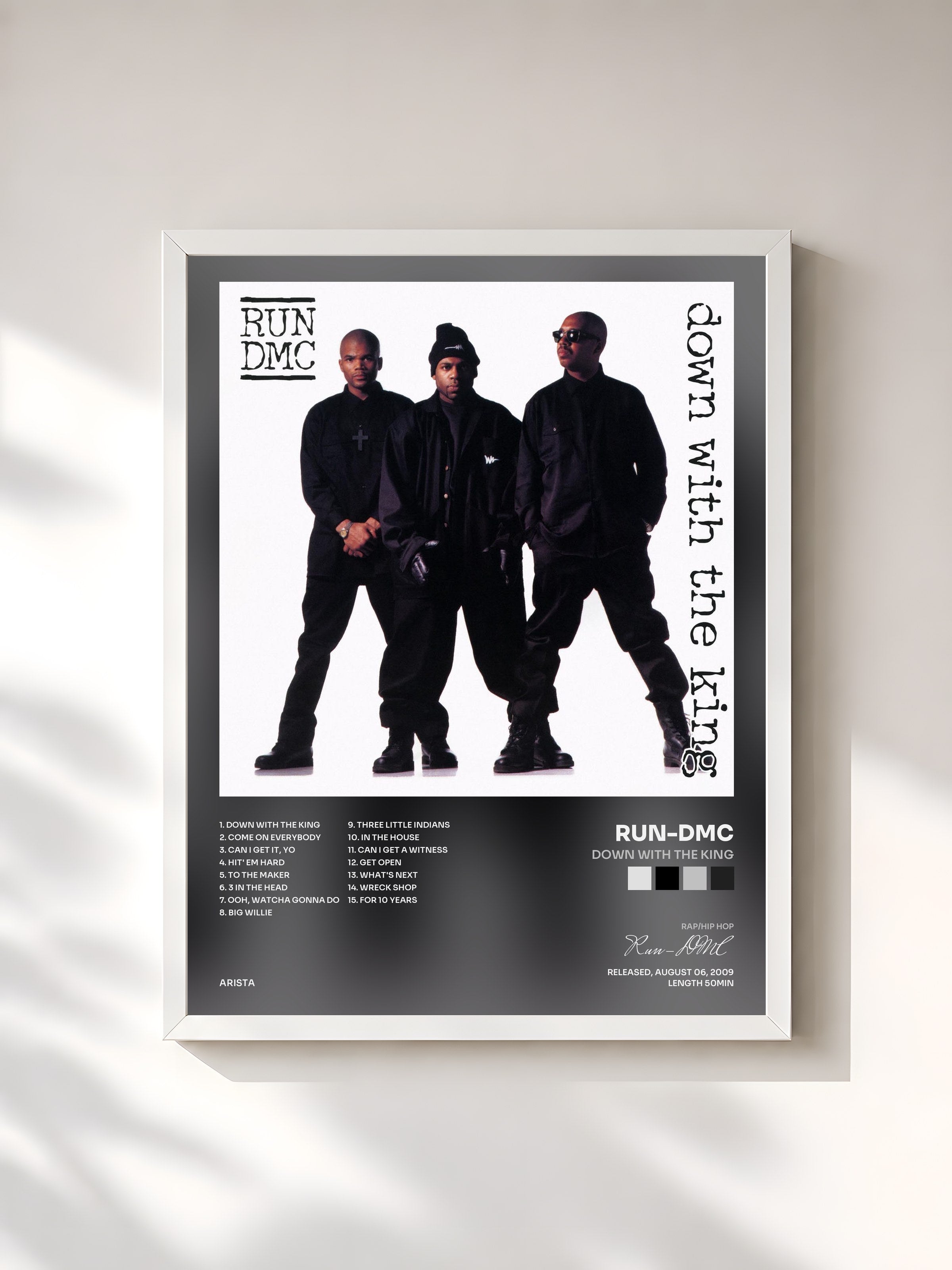 #blanc Tableau de l'album Down With The King de Run-DMC, cadre blanc, imprimé et encadré en France