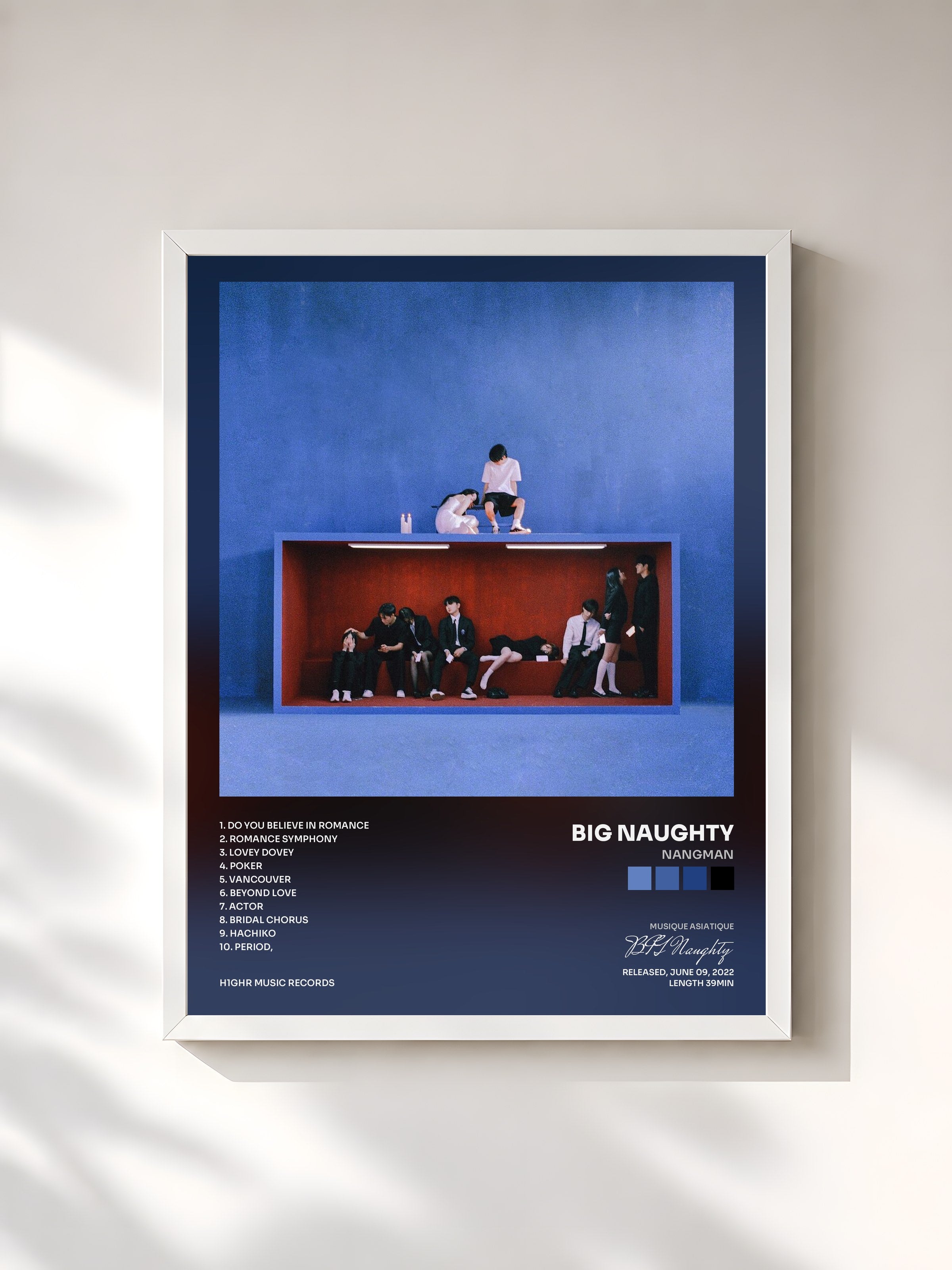 #blanc Tableau de l'album NANGMAN de BIG Naughty, cadre blanc, imprimé et encadré en France