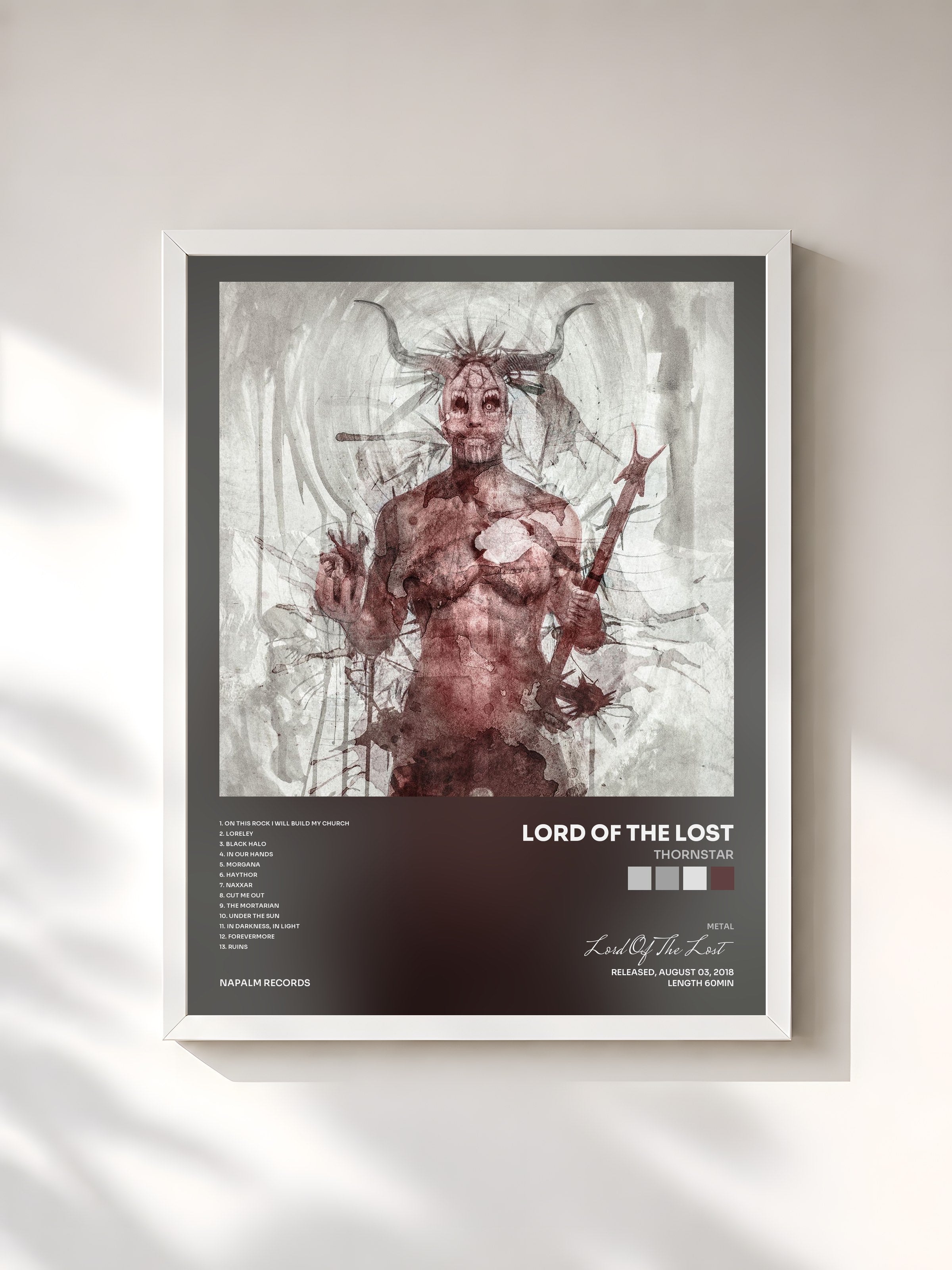 #blanc Tableau de l'album Thornstar de Lord Of The Lost, cadre blanc, imprimé et encadré en France