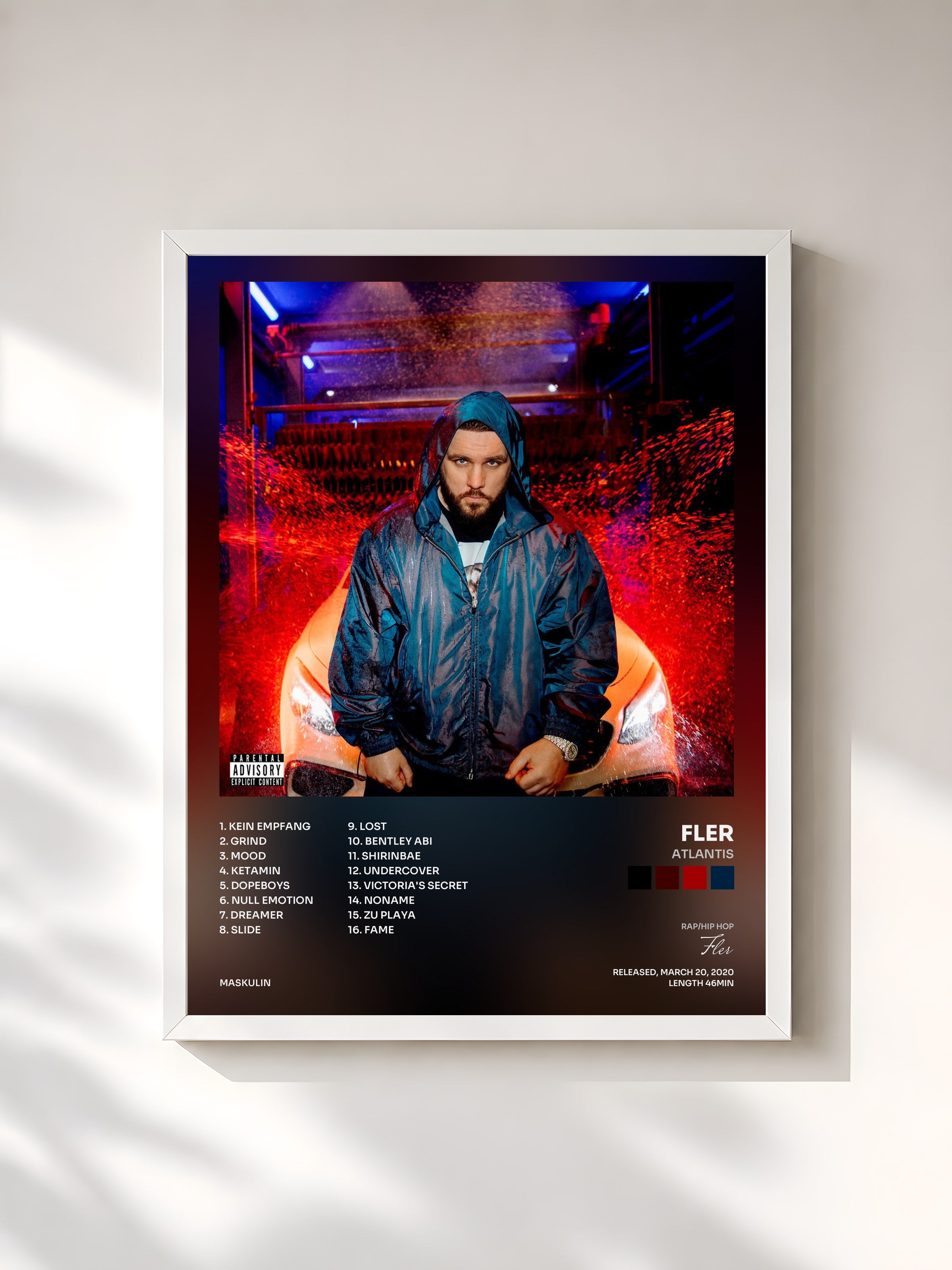 #blanc Tableau de l'album ATLANTIS de Fler, cadre blanc, imprimé et encadré en France