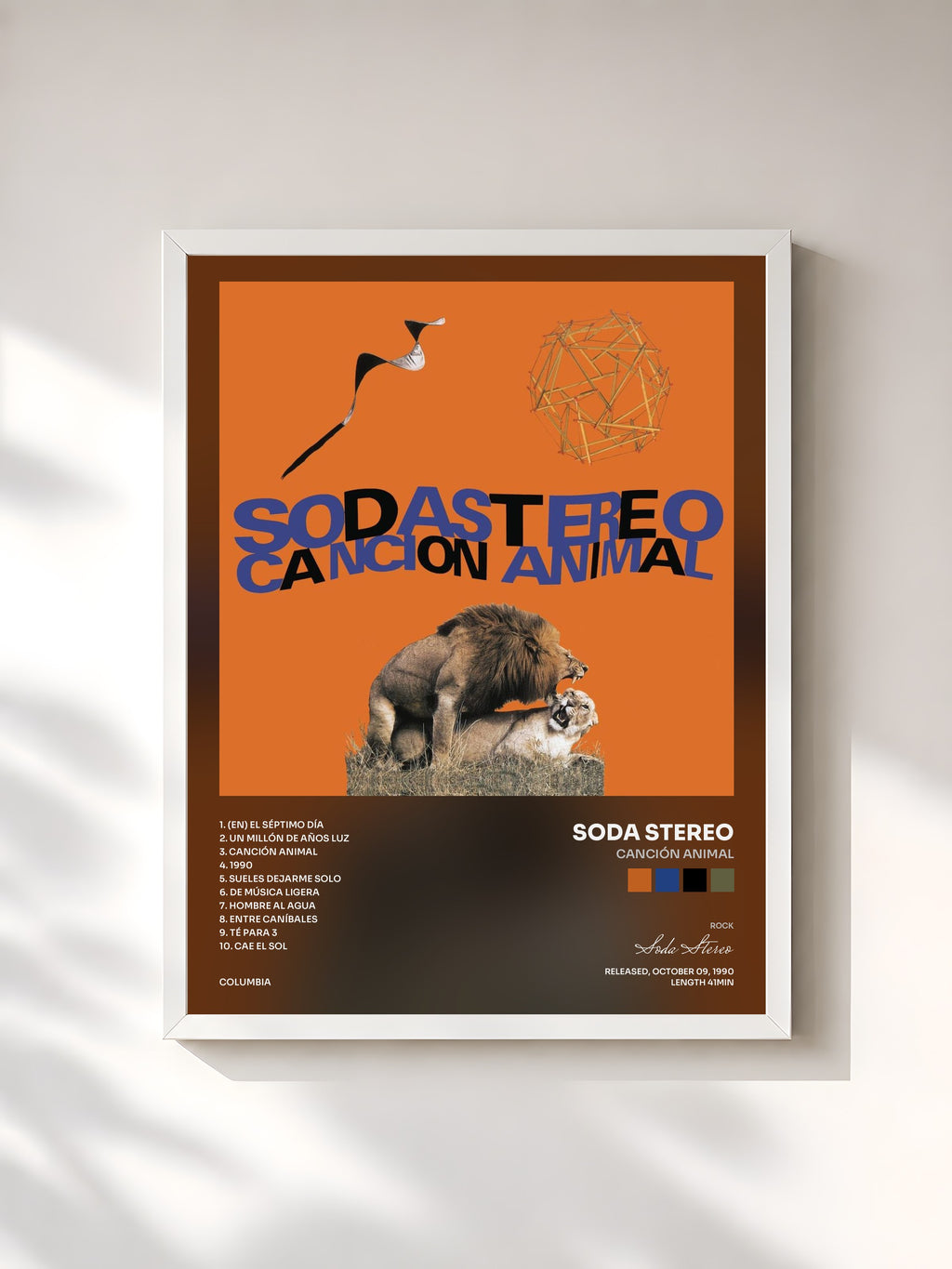 #blanc Tableau de l'album Canción Animal de Soda Stereo, cadre blanc, imprimé et encadré en France