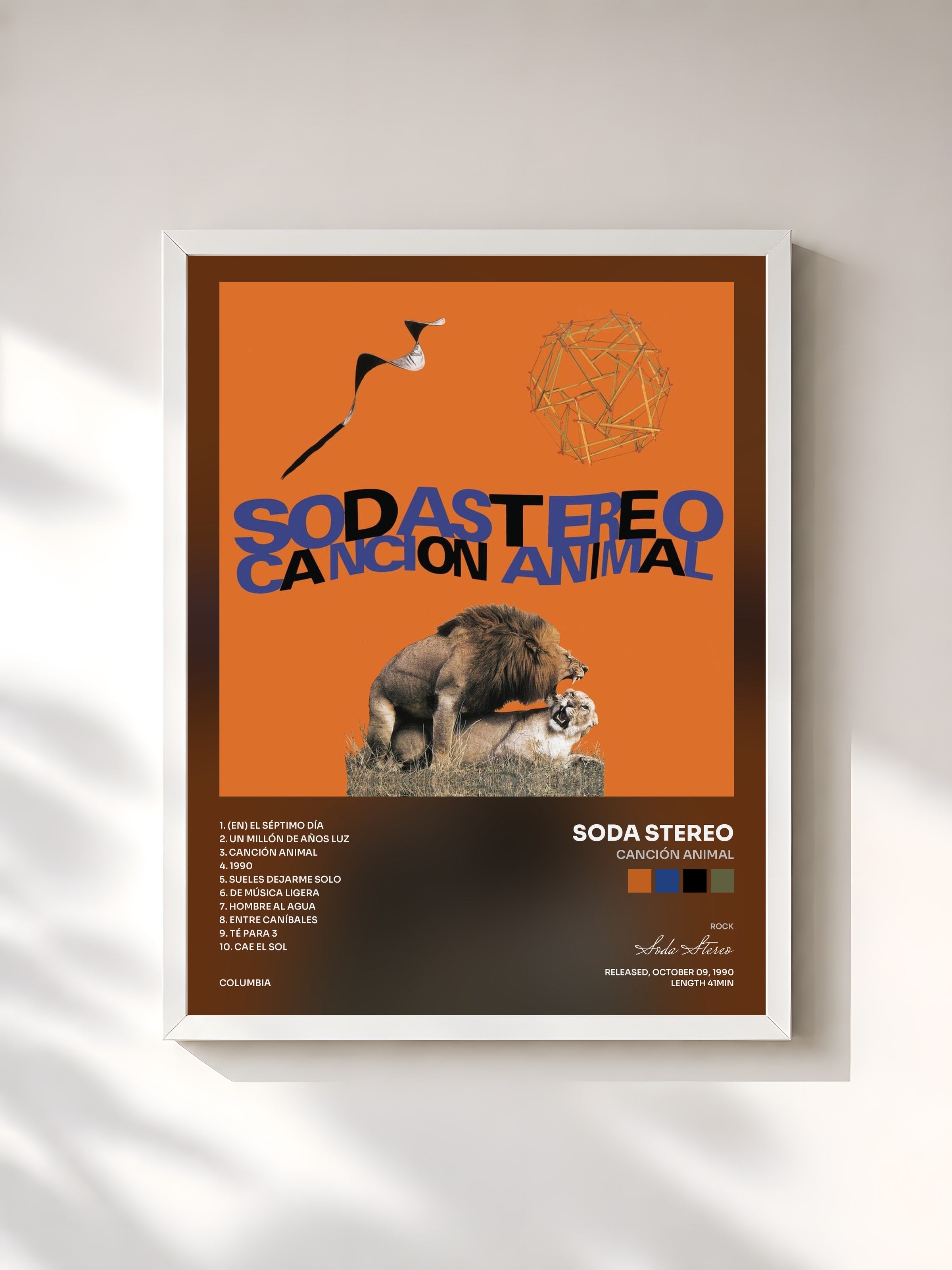 #blanc Tableau de l'album Canción Animal de Soda Stereo, cadre blanc, imprimé et encadré en France