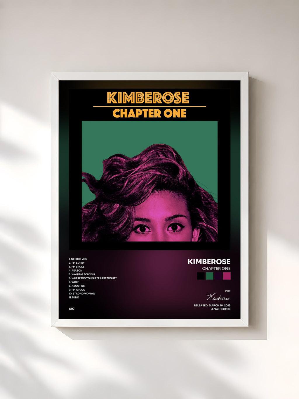 #blanc Tableau de l'album Chapter One de Kimberose, cadre blanc, imprimé et encadré en France