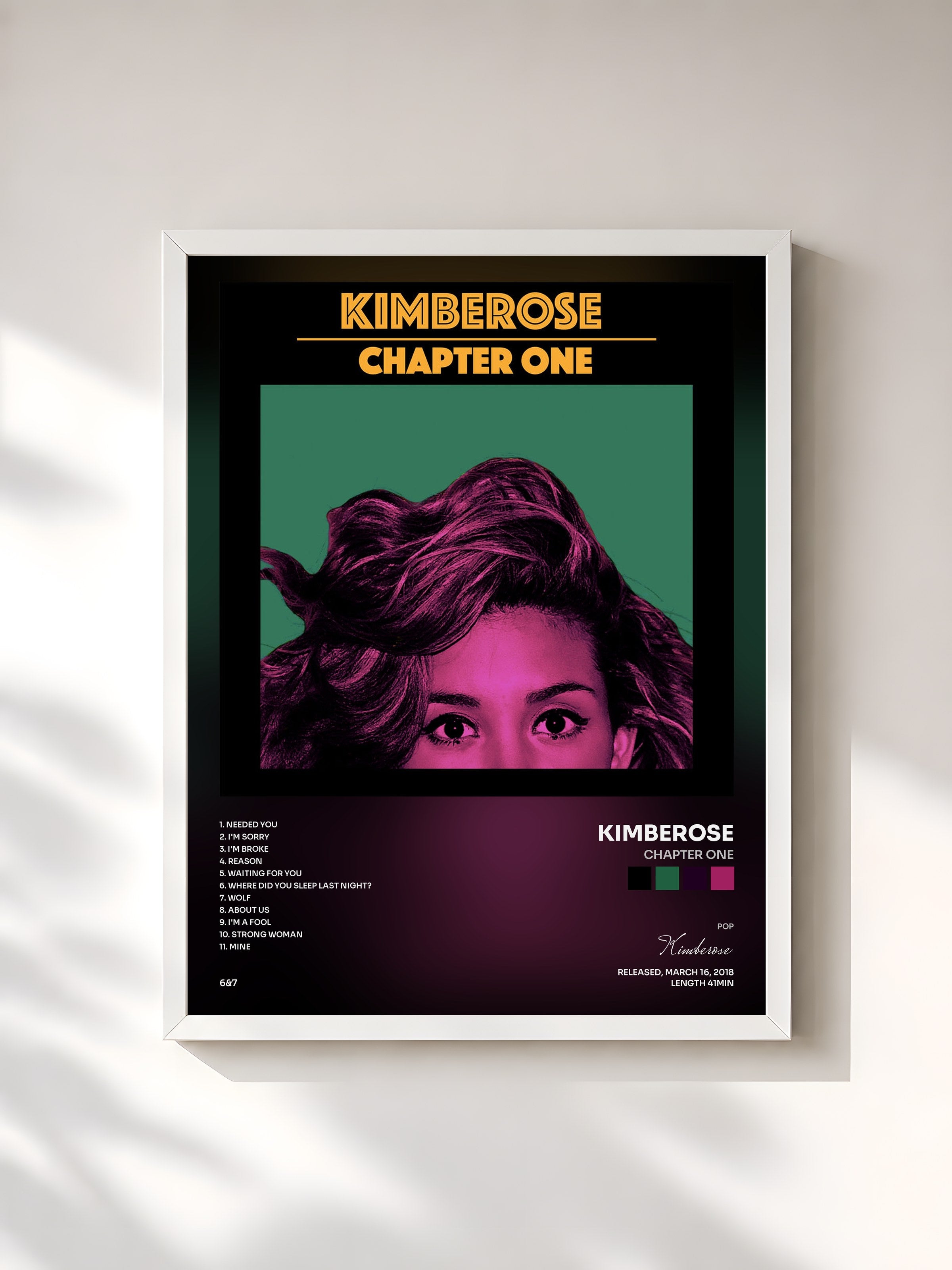 #blanc Tableau de l'album Chapter One de Kimberose, cadre blanc, imprimé et encadré en France