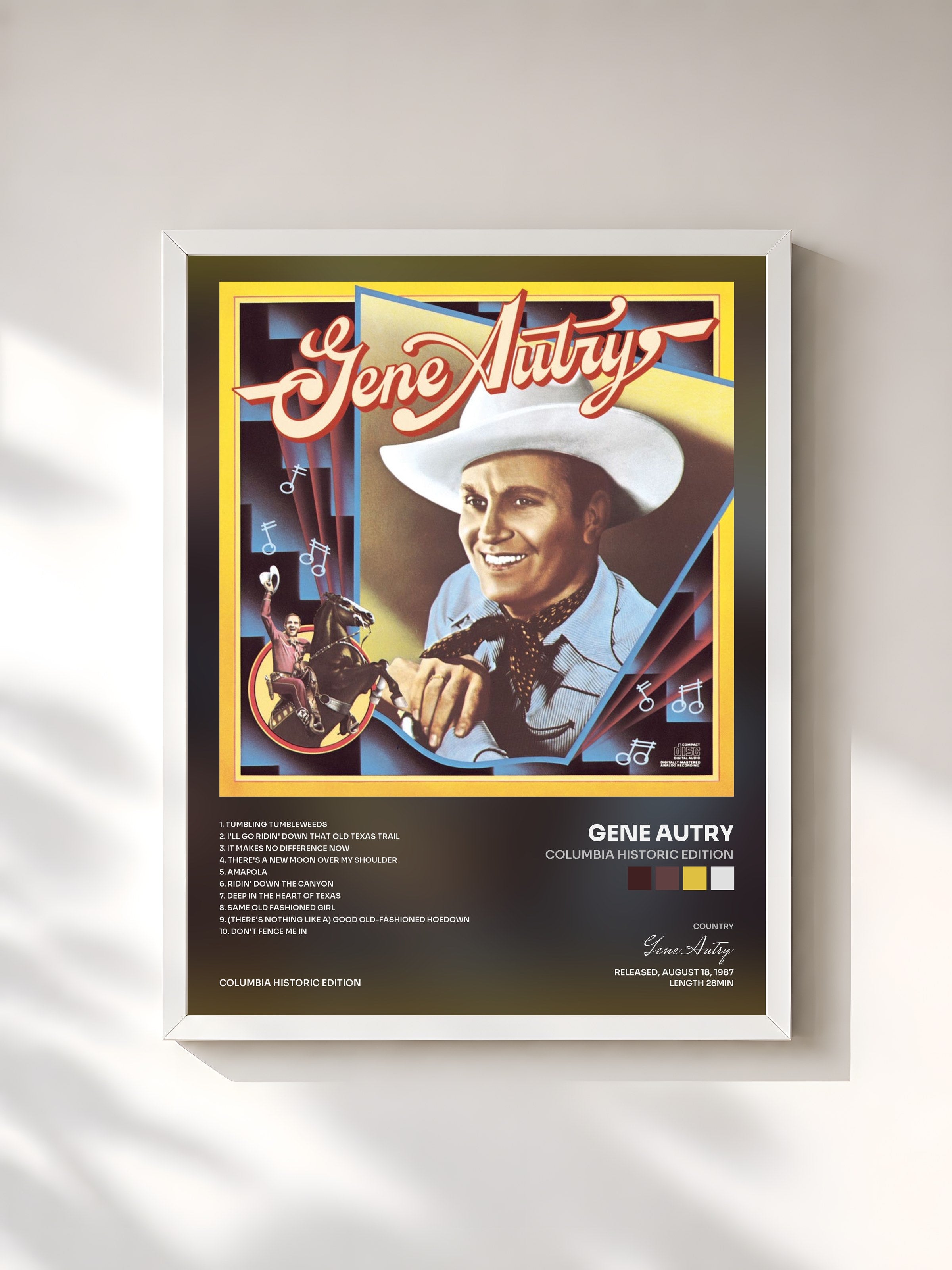 #blanc Tableau de l'album Columbia Historic Edition de Gene Autry, cadre blanc, imprimé et encadré en France