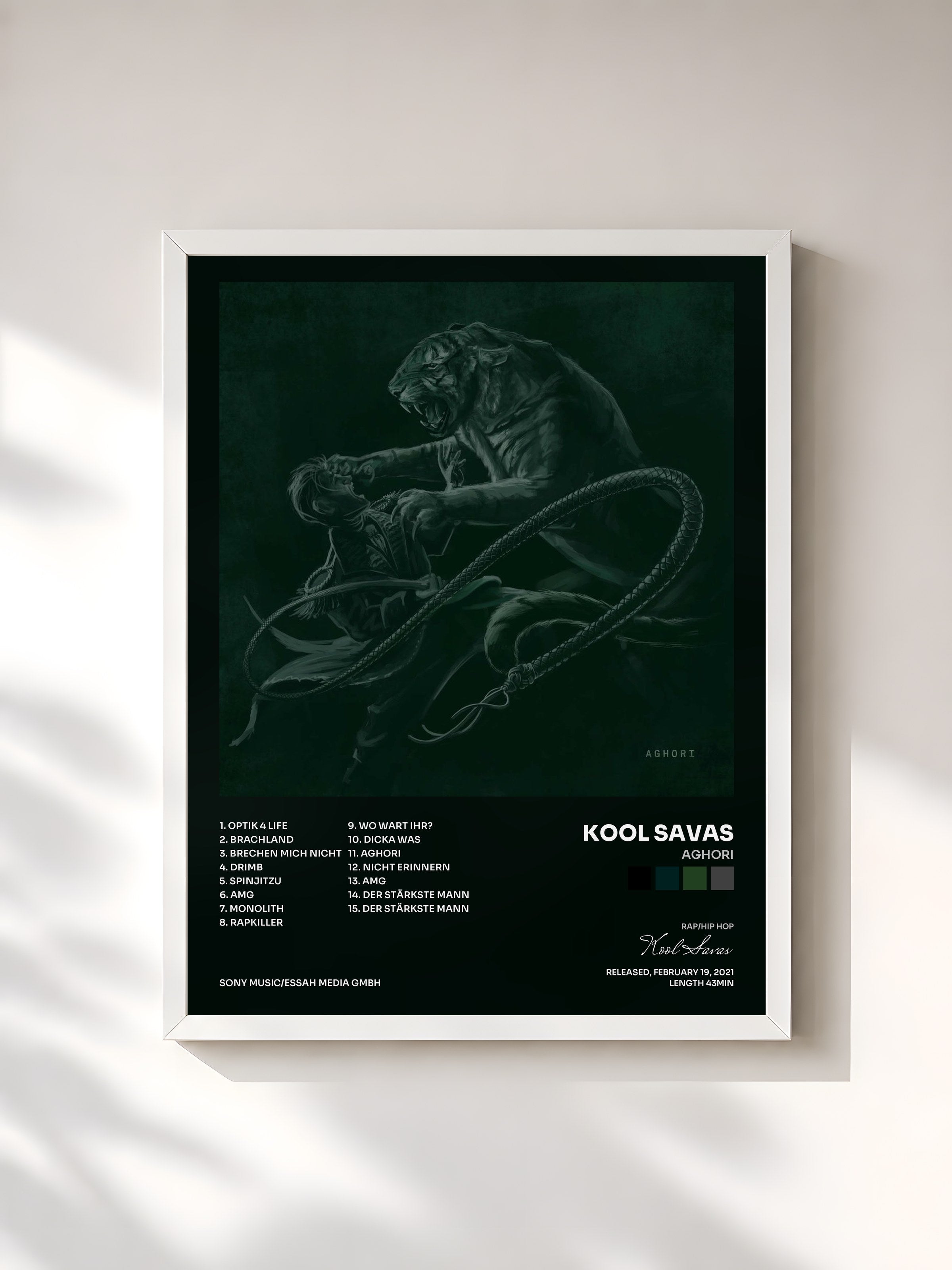 #blanc Tableau de l'album AGHORI de Kool Savas, cadre blanc, imprimé et encadré en France