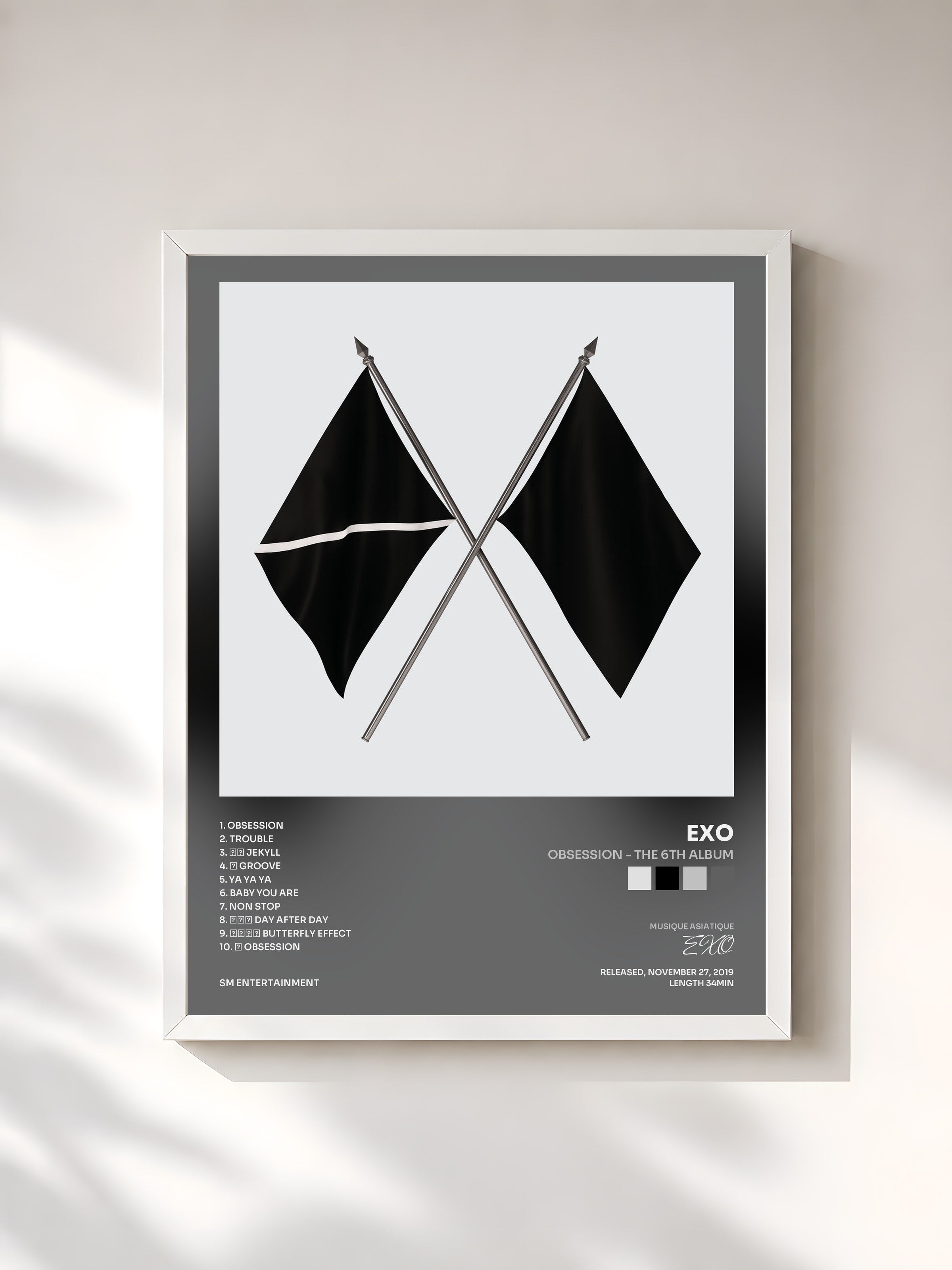 #blanc Tableau de l'album OBSESSION - The 6th Album de EXO, cadre blanc, imprimé et encadré en France