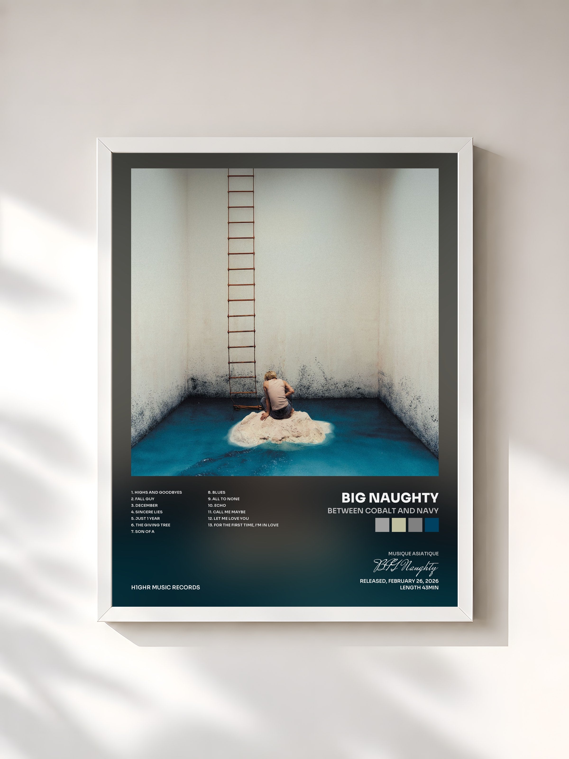 #blanc Tableau de l'album Between Cobalt and Navy de BIG Naughty, cadre blanc, imprimé et encadré en France