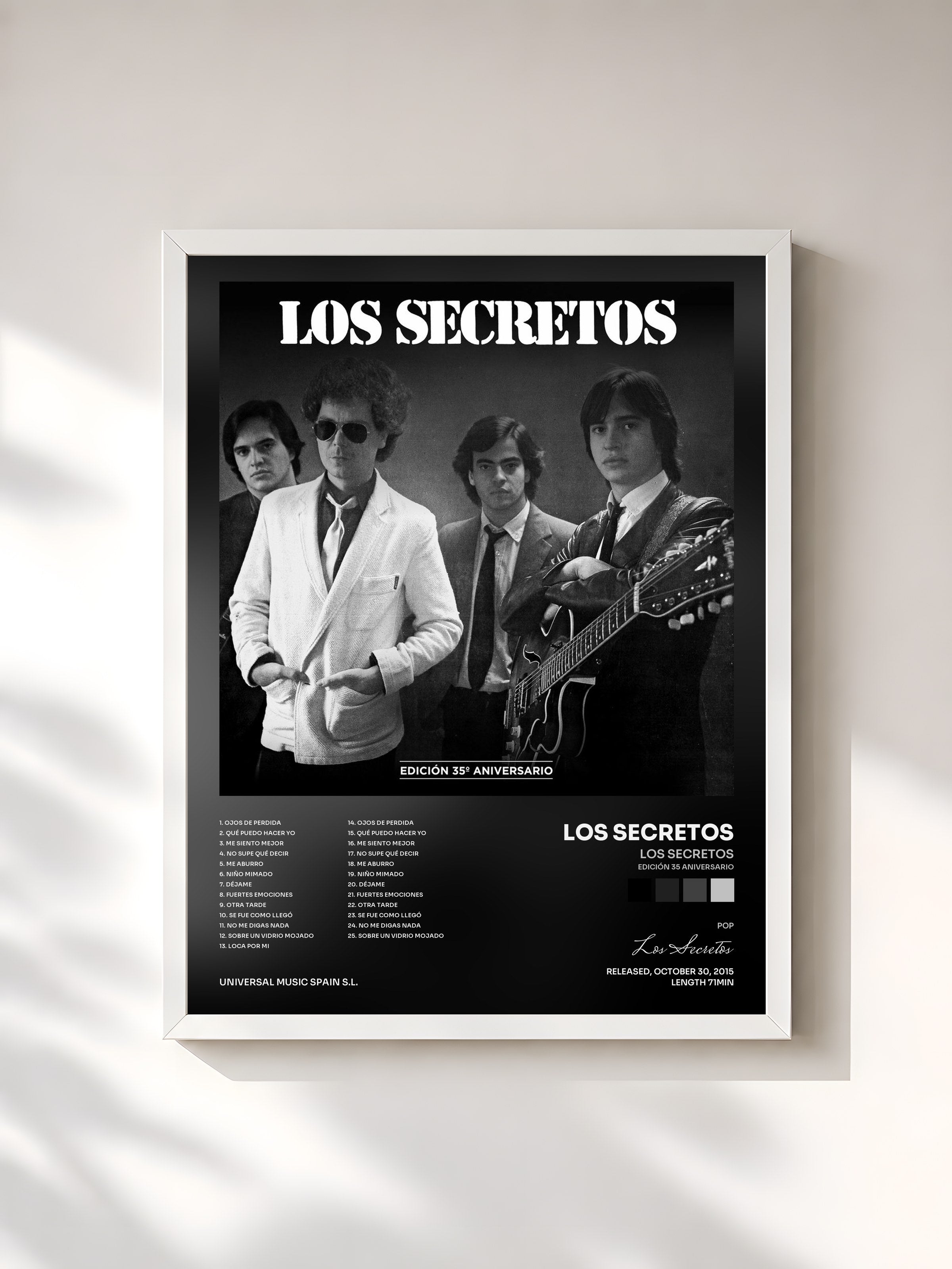 #blanc Tableau de l'album Los Secretos (Edición 35 Aniversario) de Los Secretos, cadre blanc, imprimé et encadré en France