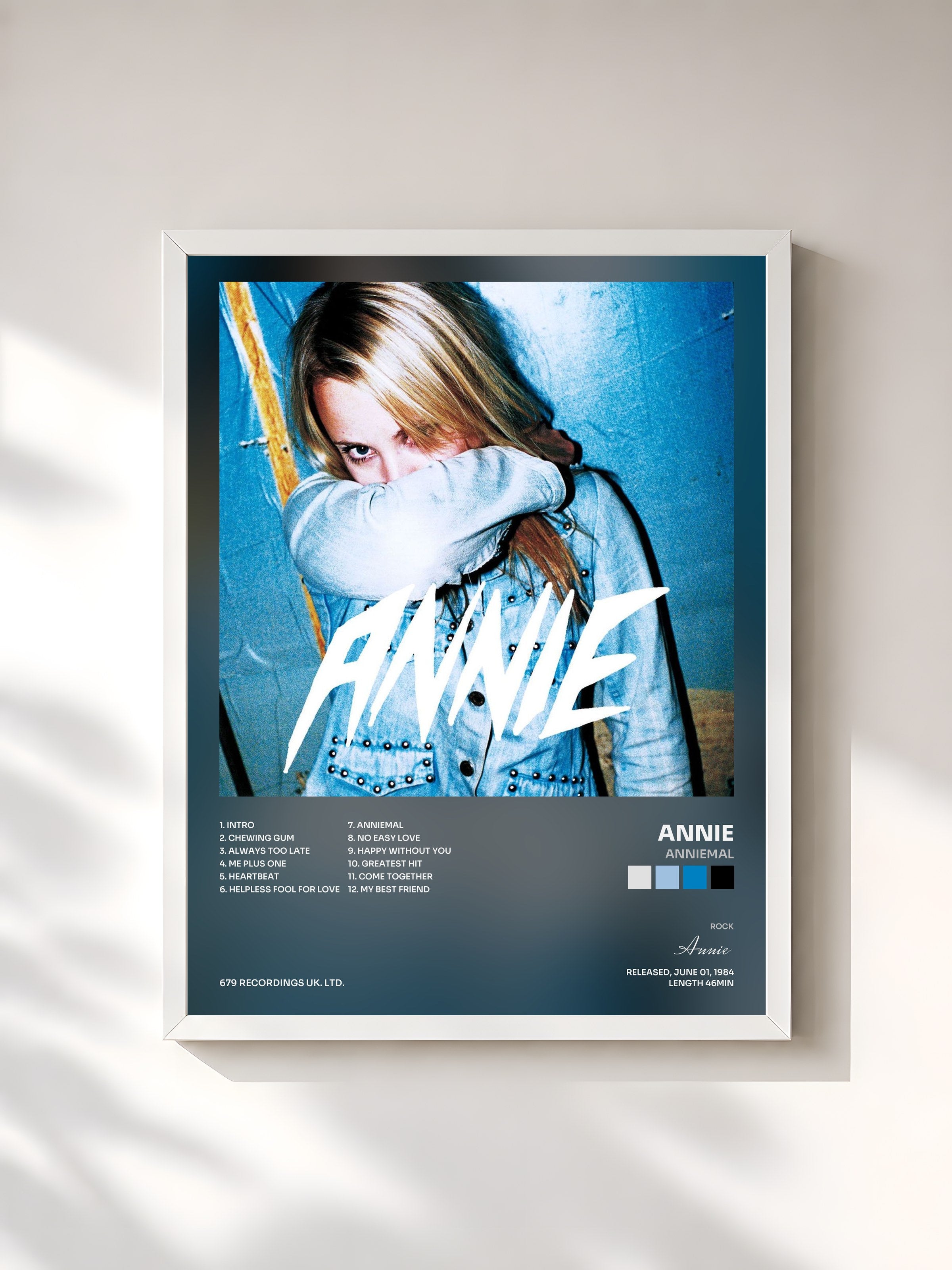 #blanc Tableau de l'album Anniemal de Annie, cadre blanc, imprimé et encadré en France