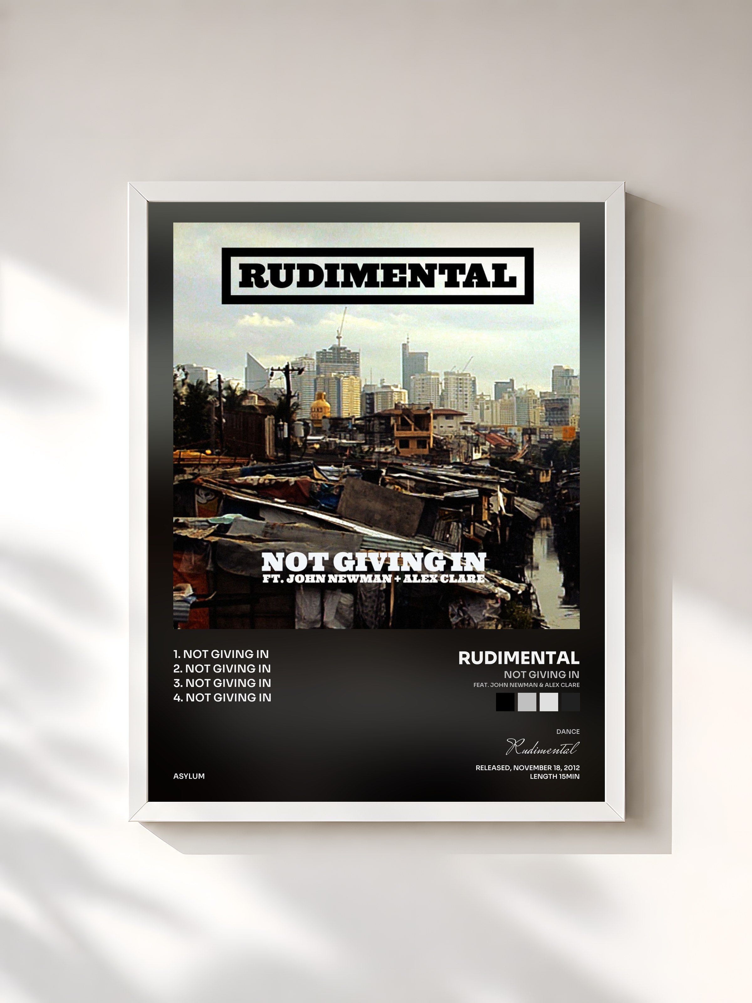 #blanc Tableau de l'album Not Giving In (feat. John Newman & Alex Clare) de Rudimental, cadre blanc, imprimé et encadré en France