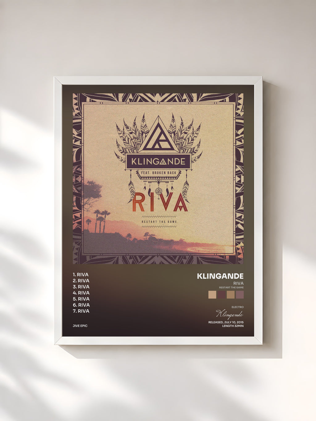 #blanc Tableau de l'album RIVA (Restart the Game) EP de Klingande, cadre blanc, imprimé et encadré en France