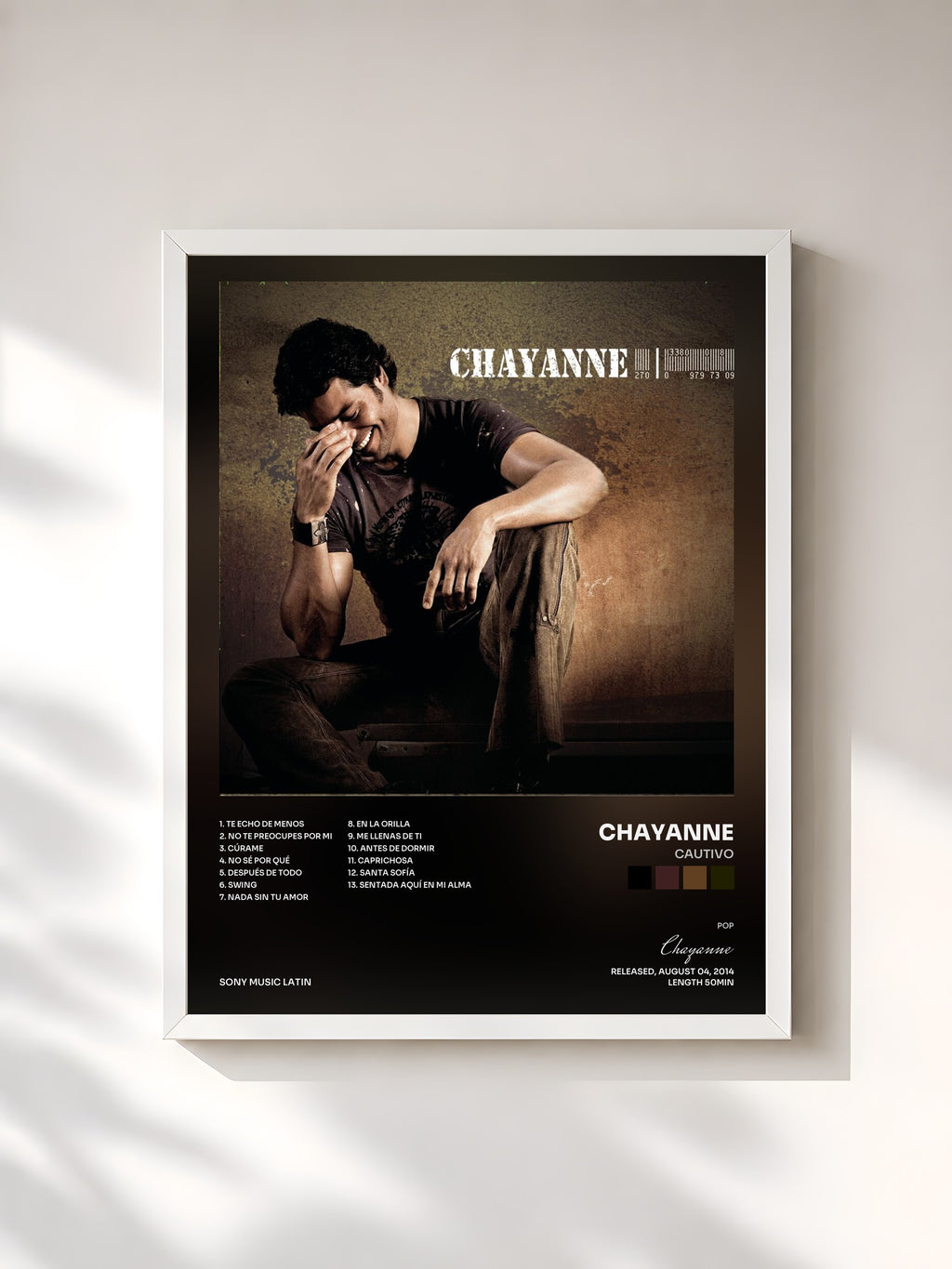 #blanc Tableau de l'album Cautivo de Chayanne, cadre blanc, imprimé et encadré en France