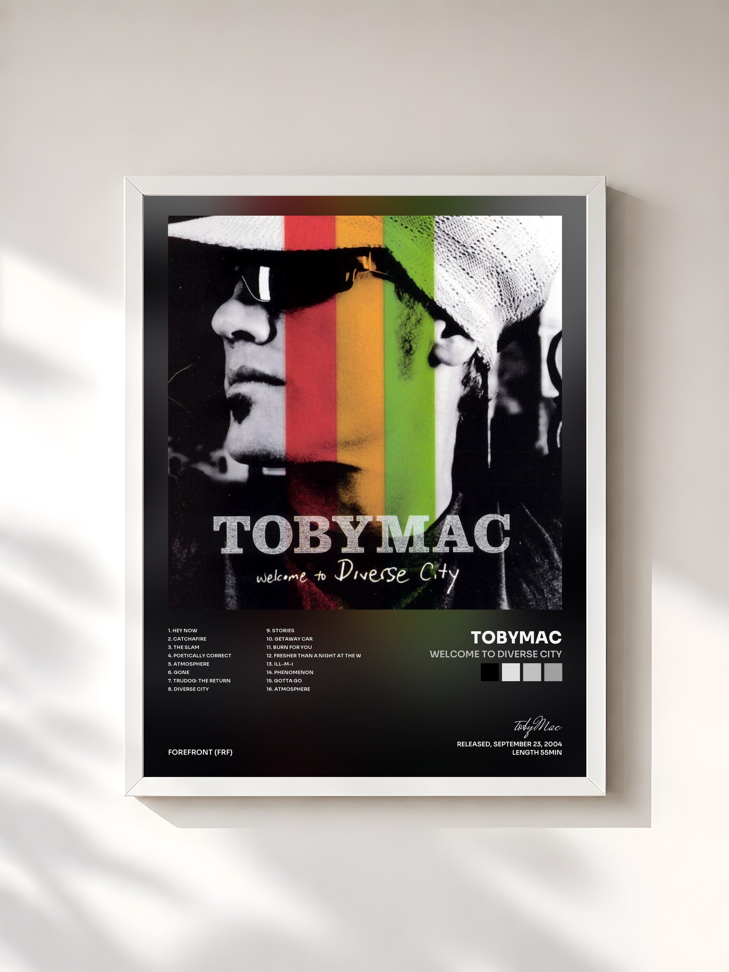 #blanc Tableau de l'album Welcome To Diverse City de tobyMac, cadre blanc, imprimé et encadré en France