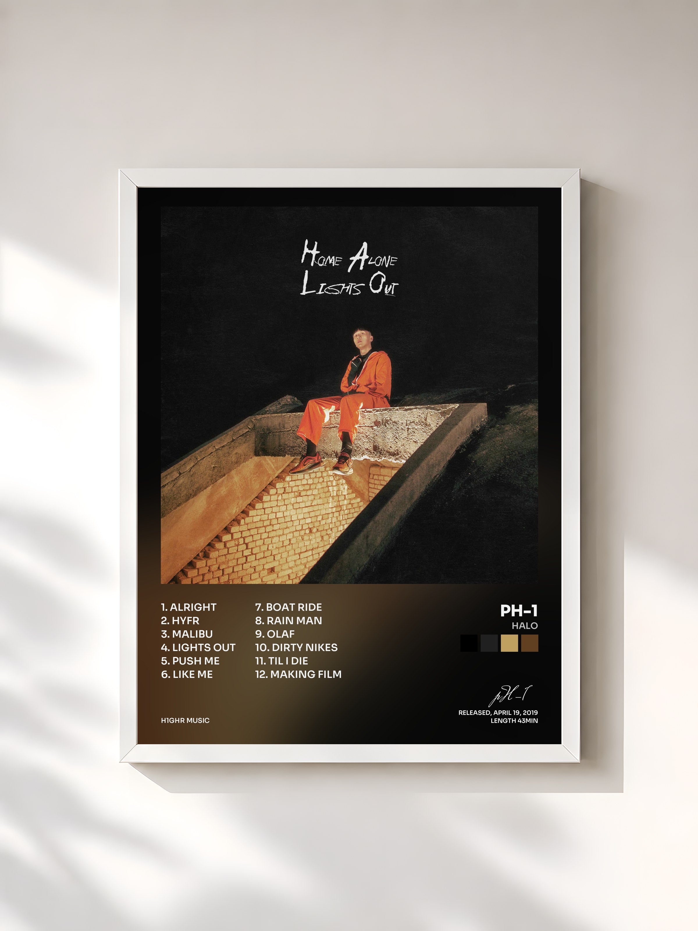 #blanc Tableau de l'album HALO de pH-1, cadre blanc, imprimé et encadré en France