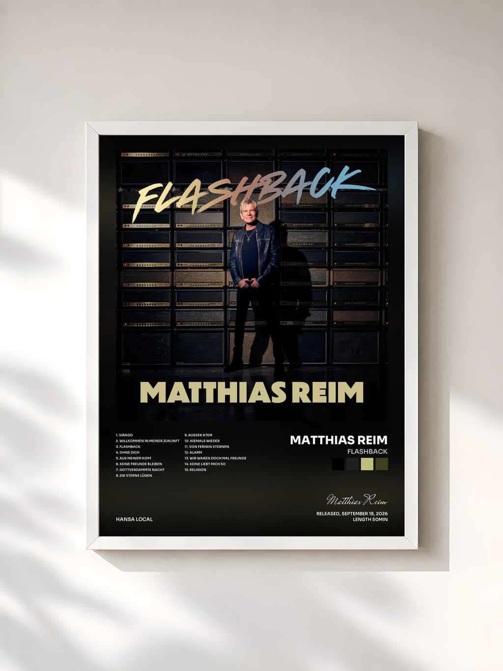 #blanc Tableau de l'album Flashback de Matthias Reim, cadre blanc, imprimé et encadré en France