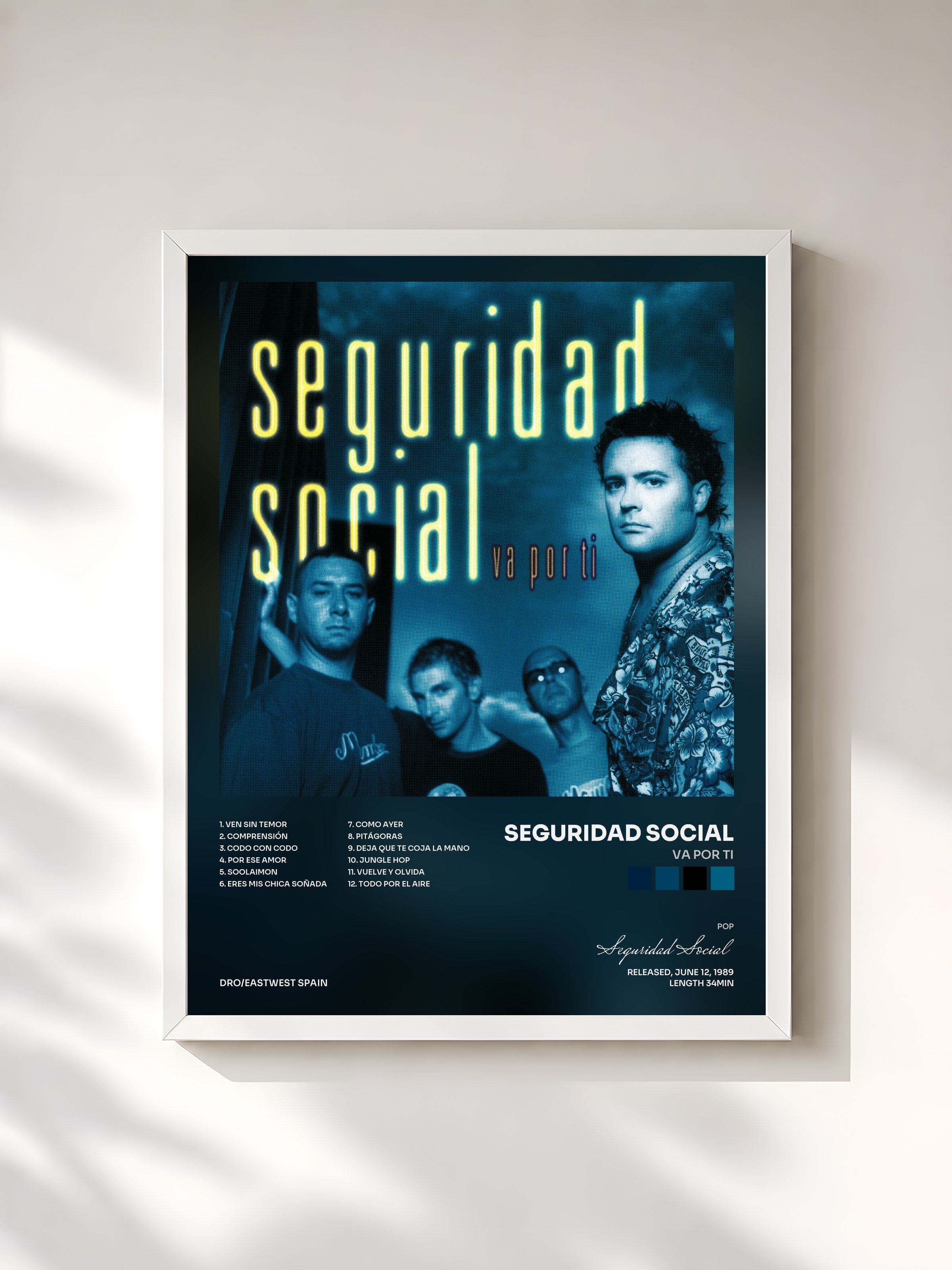 #blanc Tableau de l'album Va Por Ti de Seguridad Social, cadre blanc, imprimé et encadré en France