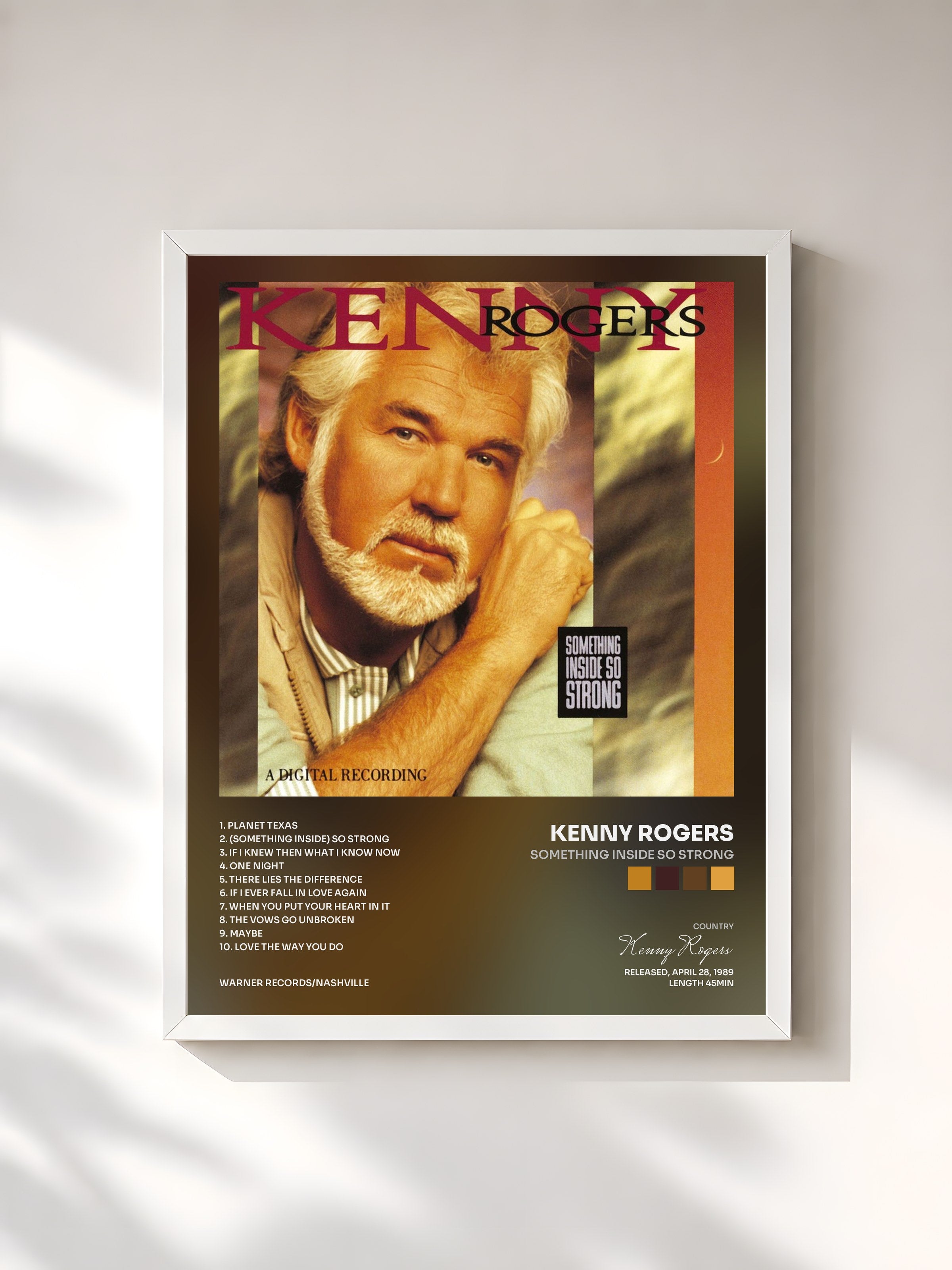 #blanc Tableau de l'album Something Inside So Strong de Kenny Rogers, cadre blanc, imprimé et encadré en France