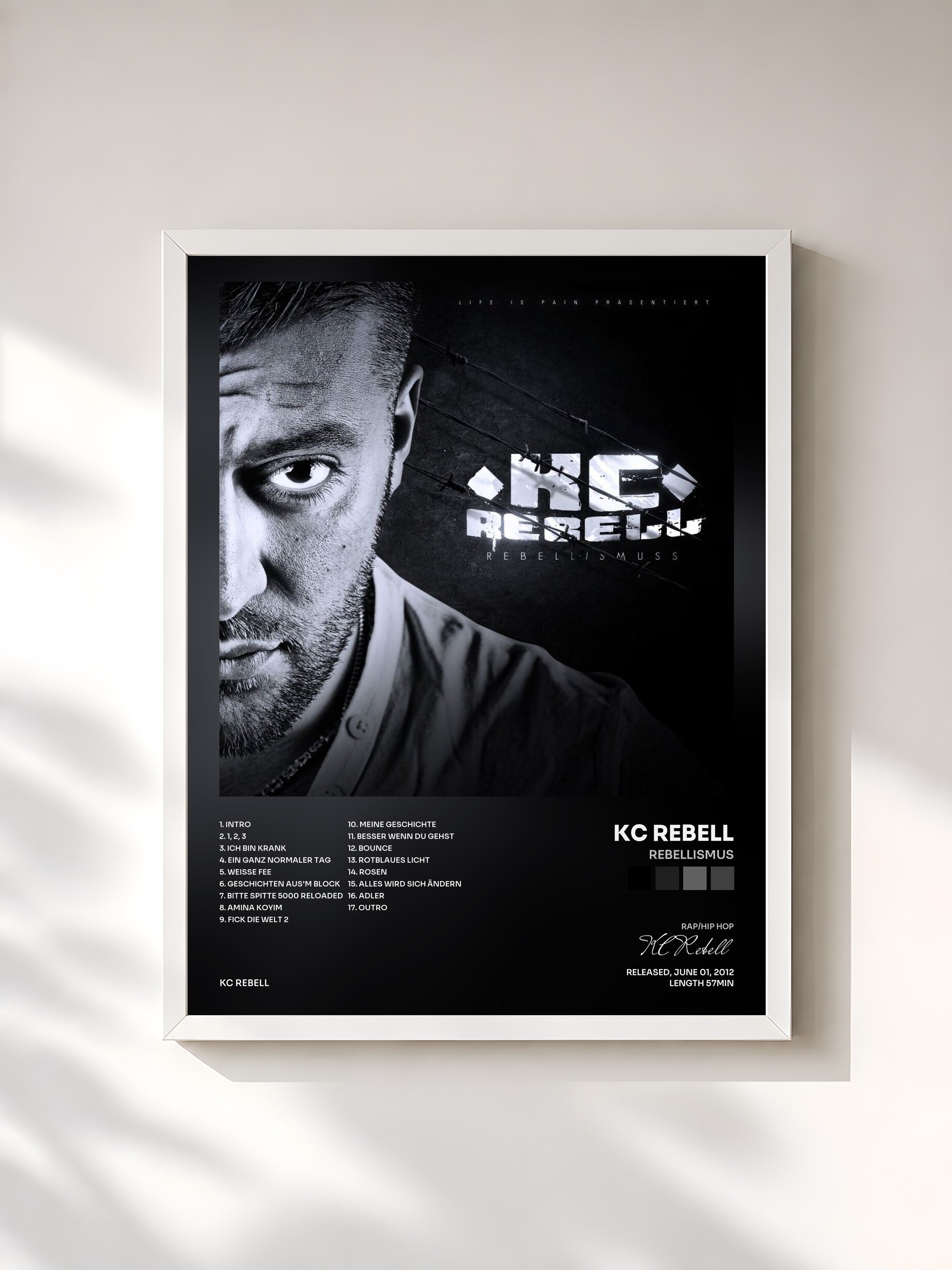 #blanc Tableau de l'album Rebellismus de KC Rebell, cadre blanc, imprimé et encadré en France