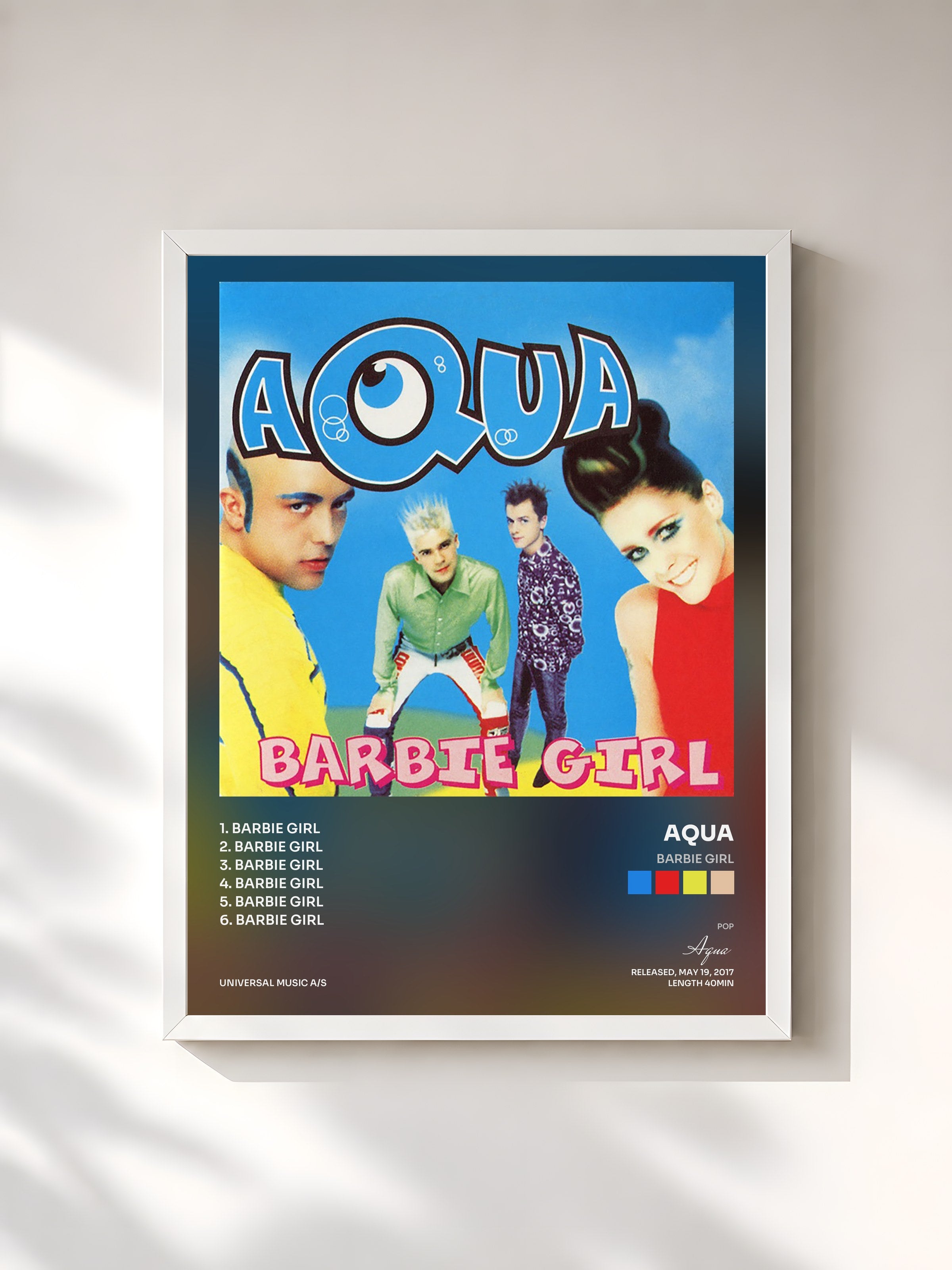 #blanc Tableau de l'album Barbie Girl de Aqua, cadre blanc, imprimé et encadré en France
