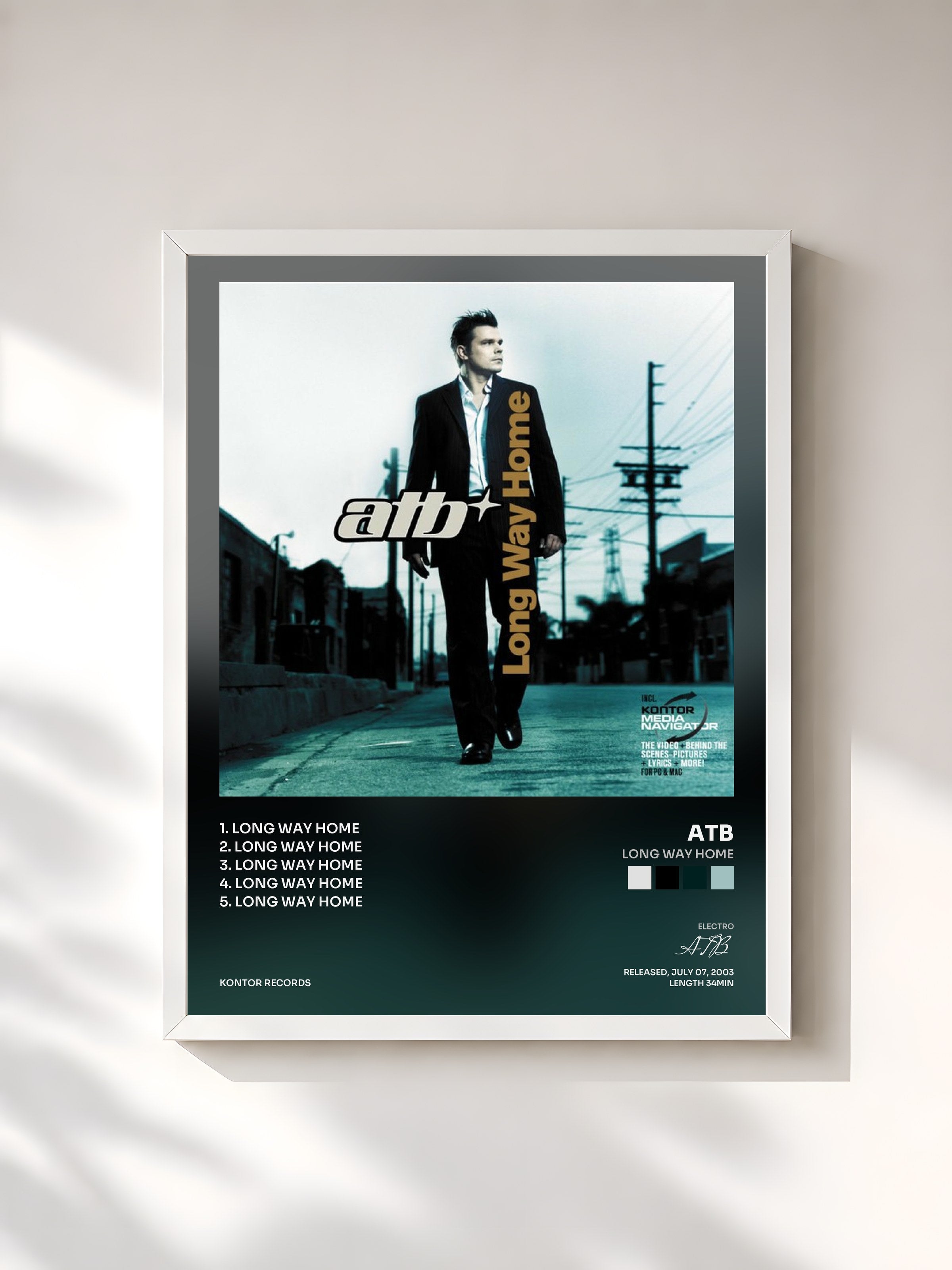 #blanc Tableau de l'album Long Way Home de ATB, cadre blanc, imprimé et encadré en France