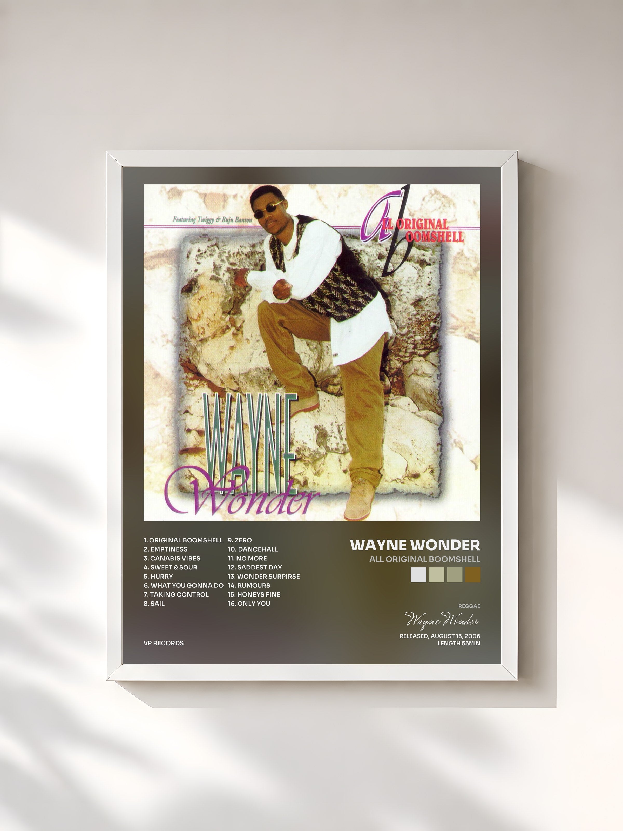 #blanc Tableau de l'album All Original Boomshell de Wayne Wonder, cadre blanc, imprimé et encadré en France