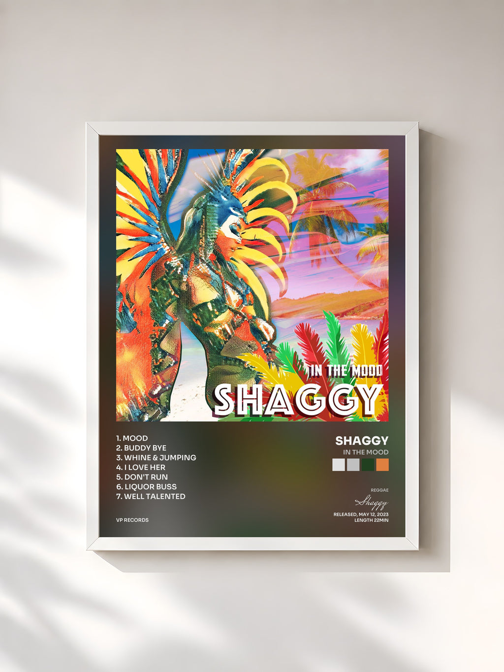 #blanc Tableau de l'album In The Mood de Shaggy, cadre blanc, imprimé et encadré en France