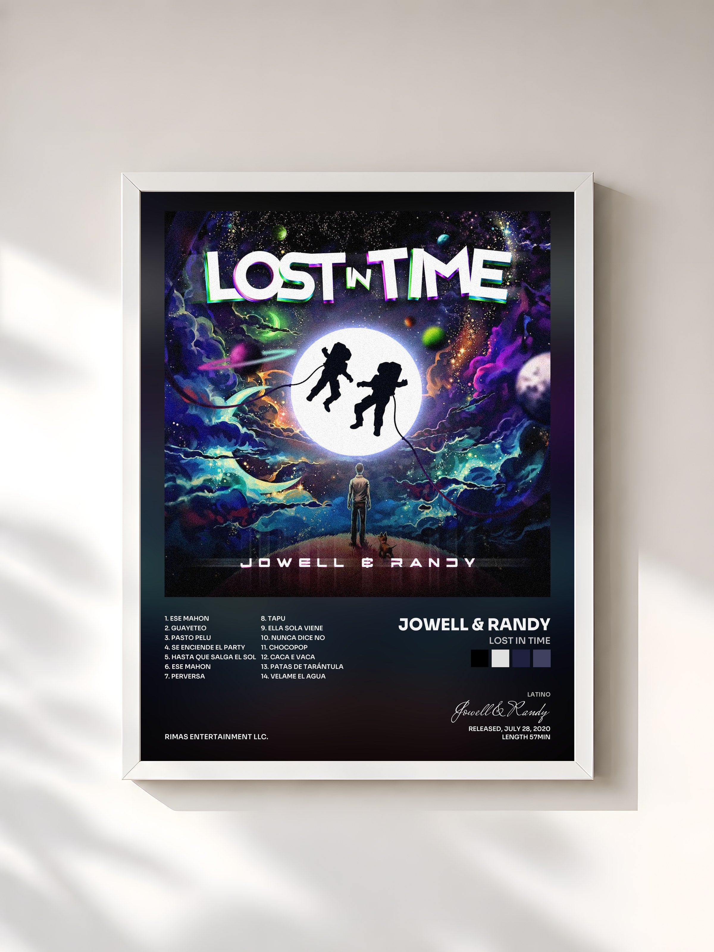 #blanc Tableau de l'album Lost In Time de Jowell & Randy, cadre blanc, imprimé et encadré en France