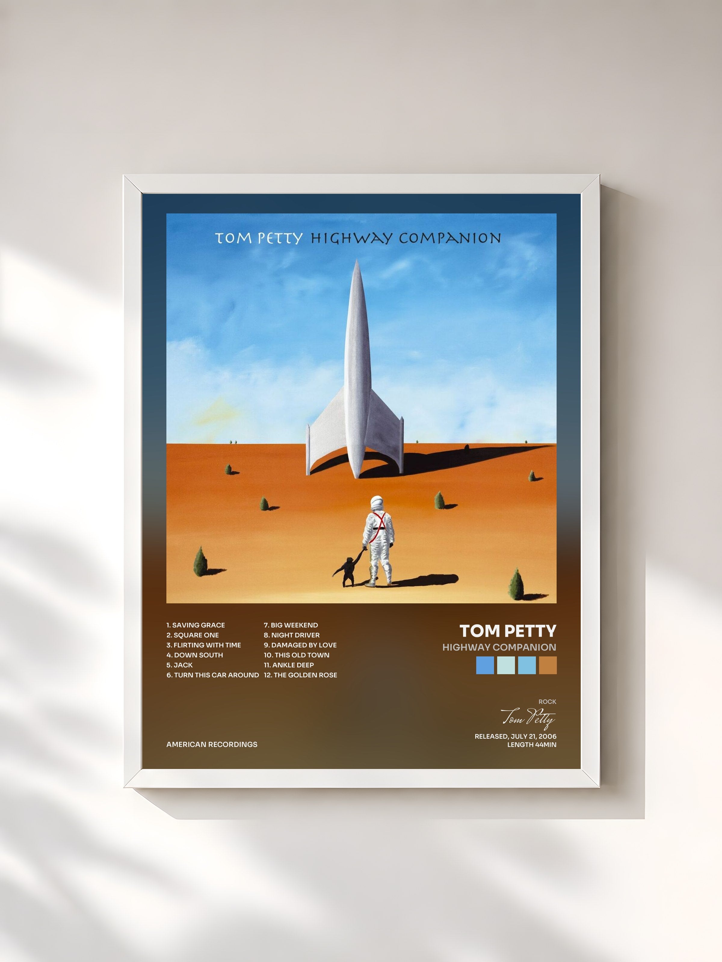 #blanc Tableau de l'album Highway Companion de Tom Petty, cadre blanc, imprimé et encadré en France