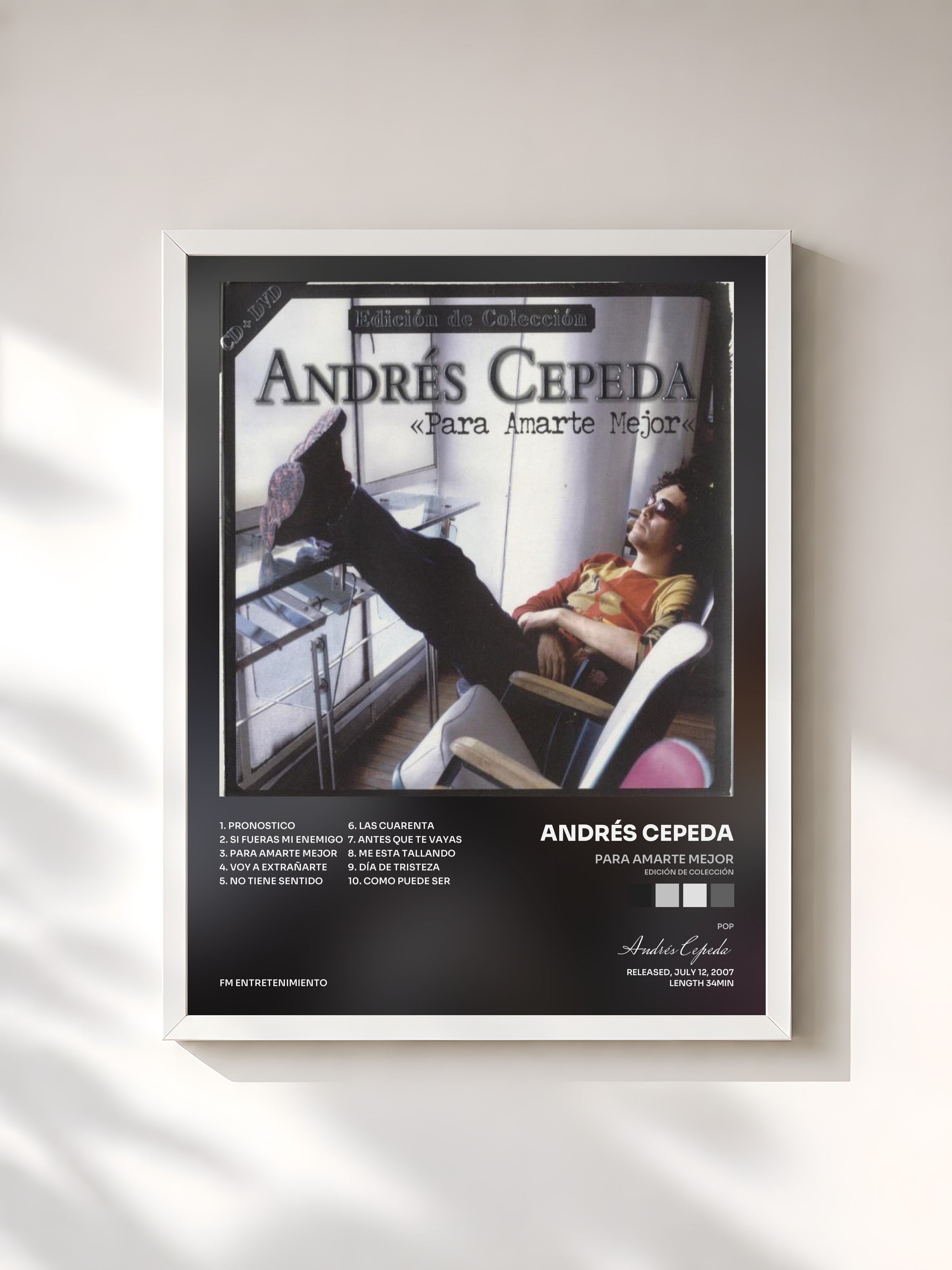 #blanc Tableau de l'album Para Amarte Mejor (Edición de Colección) de Andrés Cepeda, cadre blanc, imprimé et encadré en France