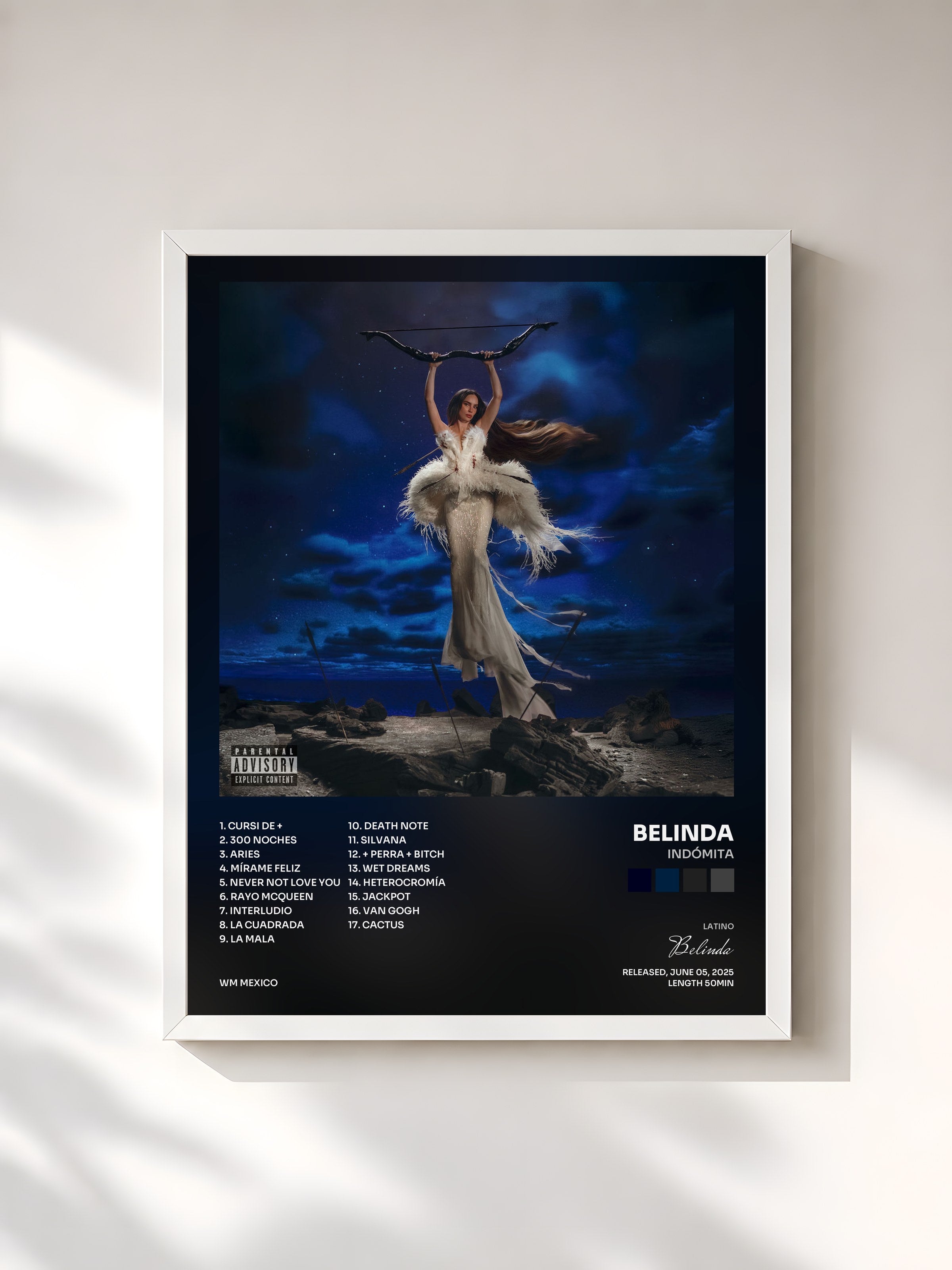 #blanc Tableau de l'album INDÓMITA de Belinda, cadre blanc, imprimé et encadré en France