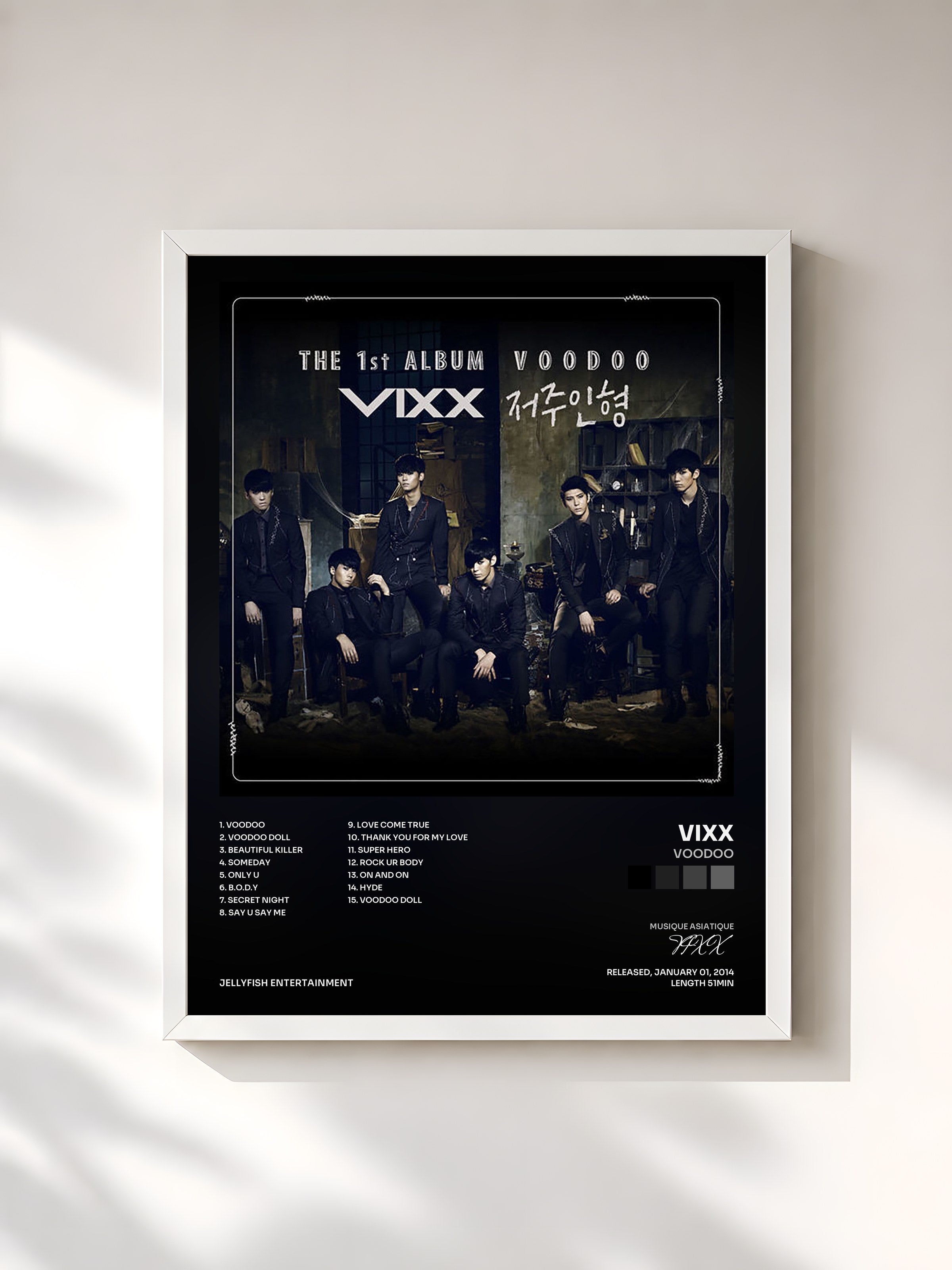 #blanc Tableau de l'album VOODOO de VIXX, cadre blanc, imprimé et encadré en France