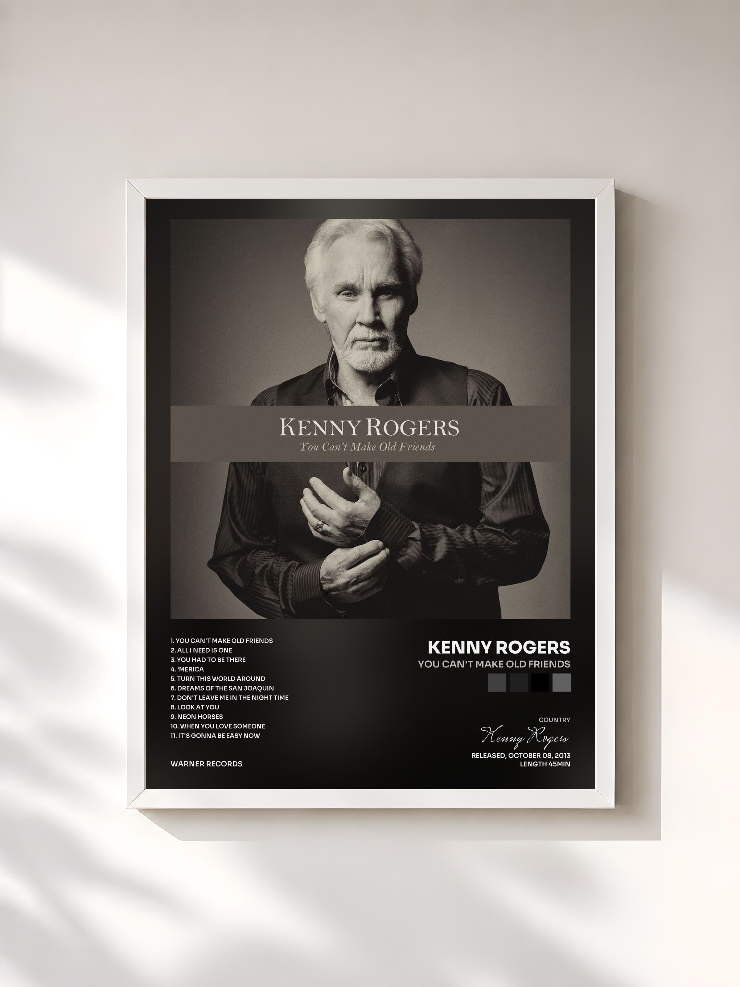 #blanc Tableau de l'album You Can't Make Old Friends de Kenny Rogers, cadre blanc, imprimé et encadré en France