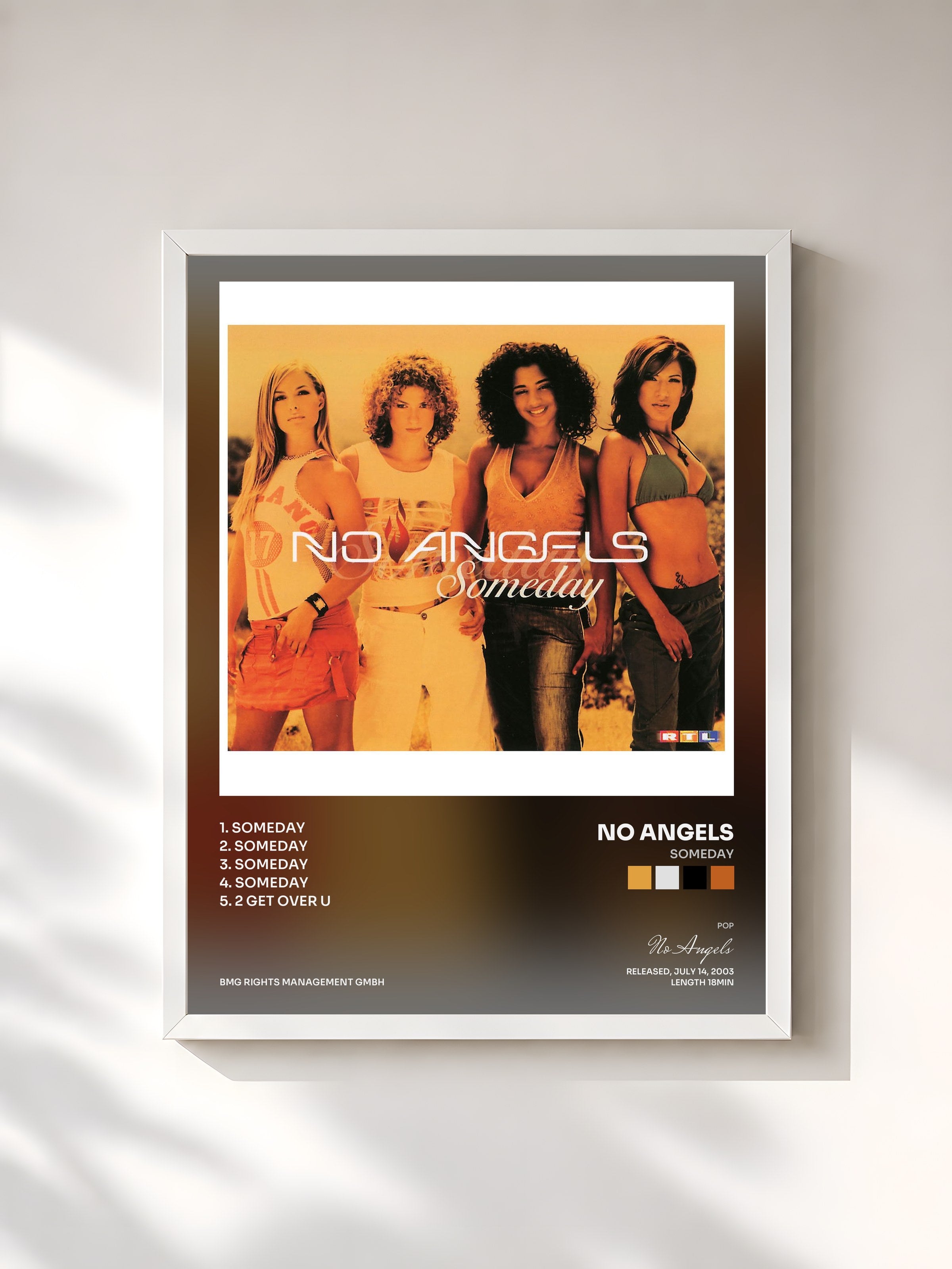#blanc Tableau de l'album Someday de No Angels, cadre blanc, imprimé et encadré en France