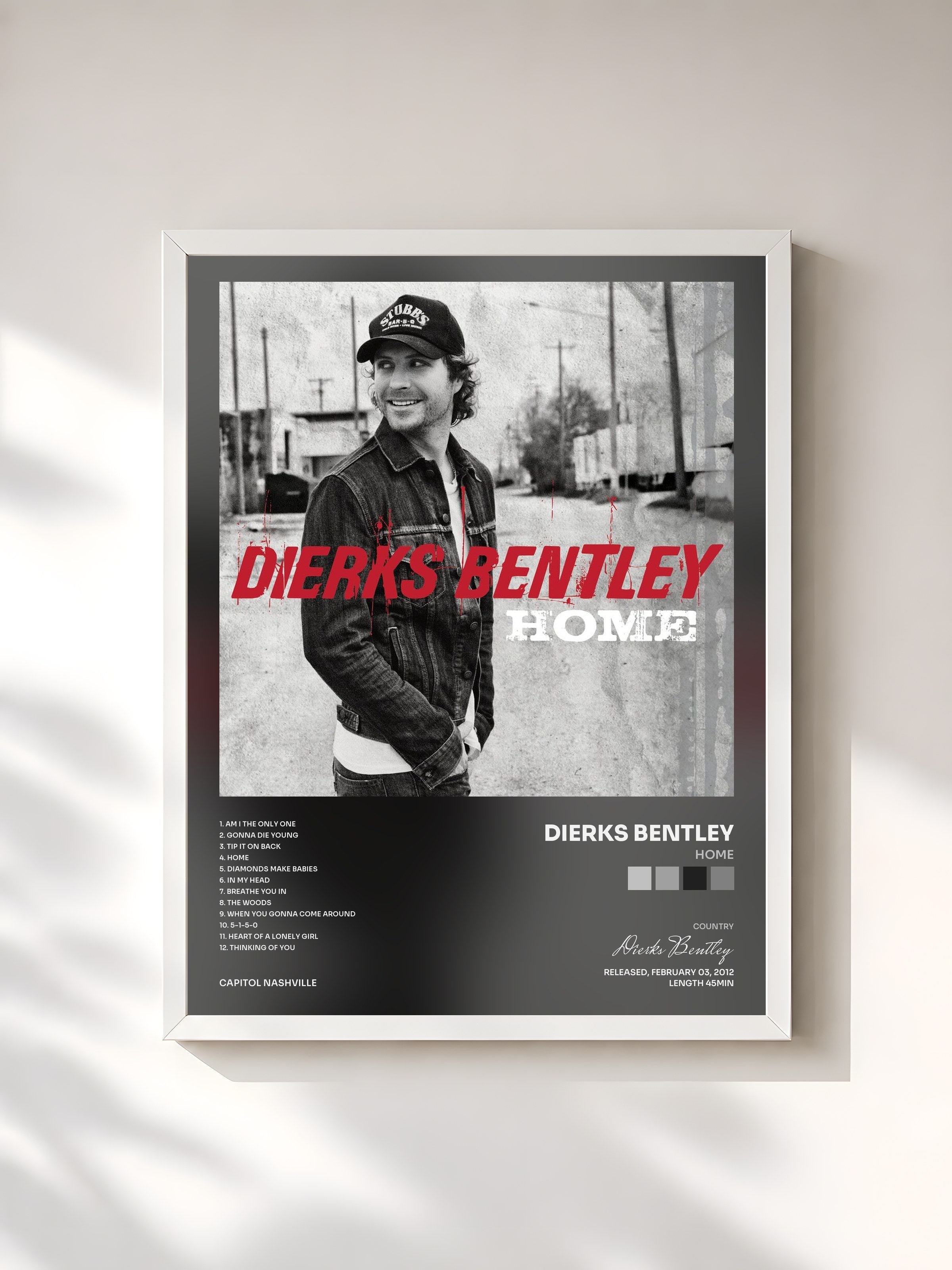 #blanc Tableau de l'album Home de Dierks Bentley, cadre blanc, imprimé et encadré en France