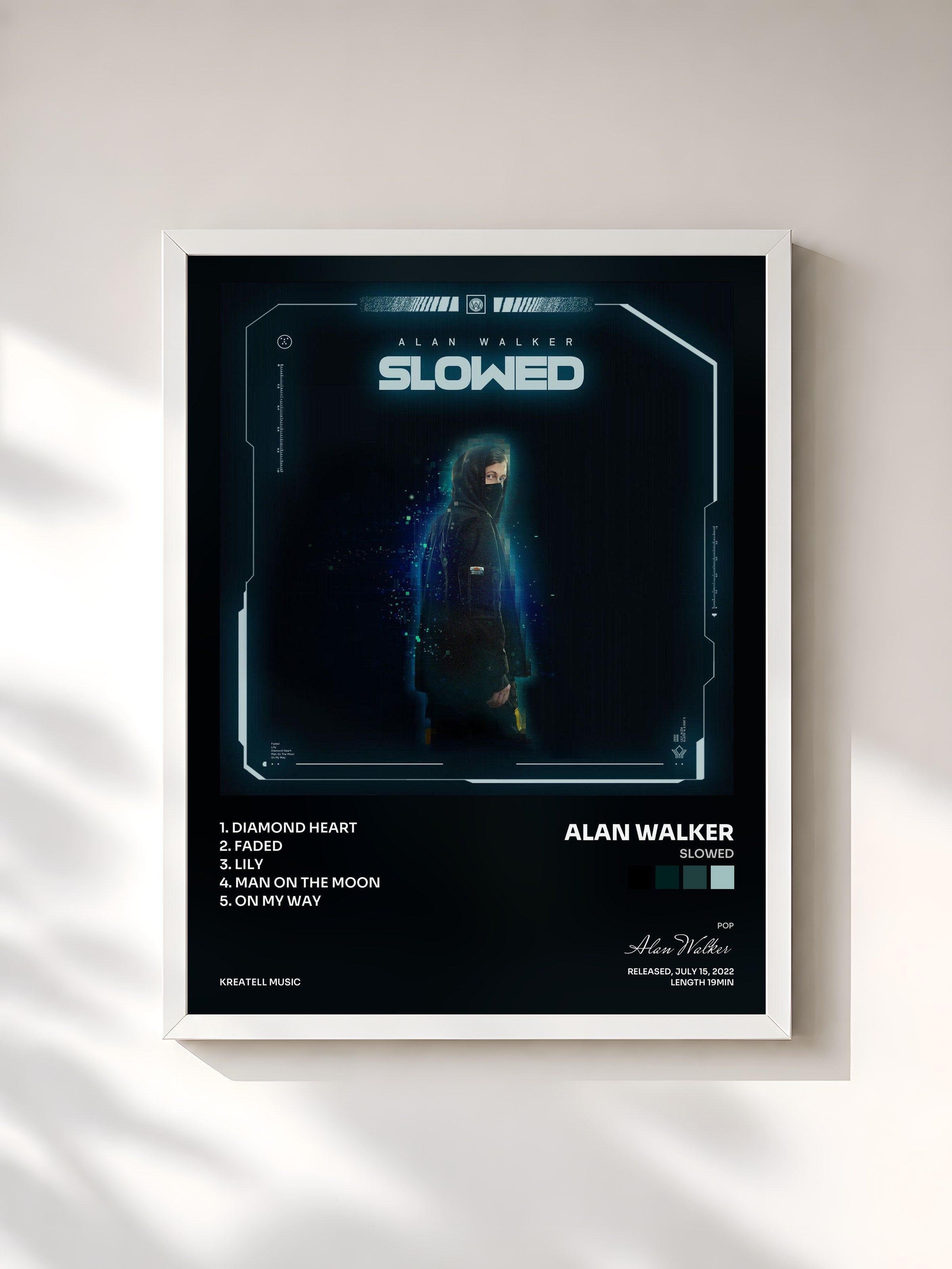 #blanc Tableau de l'album Slowed de Alan Walker, cadre blanc, imprimé et encadré en France