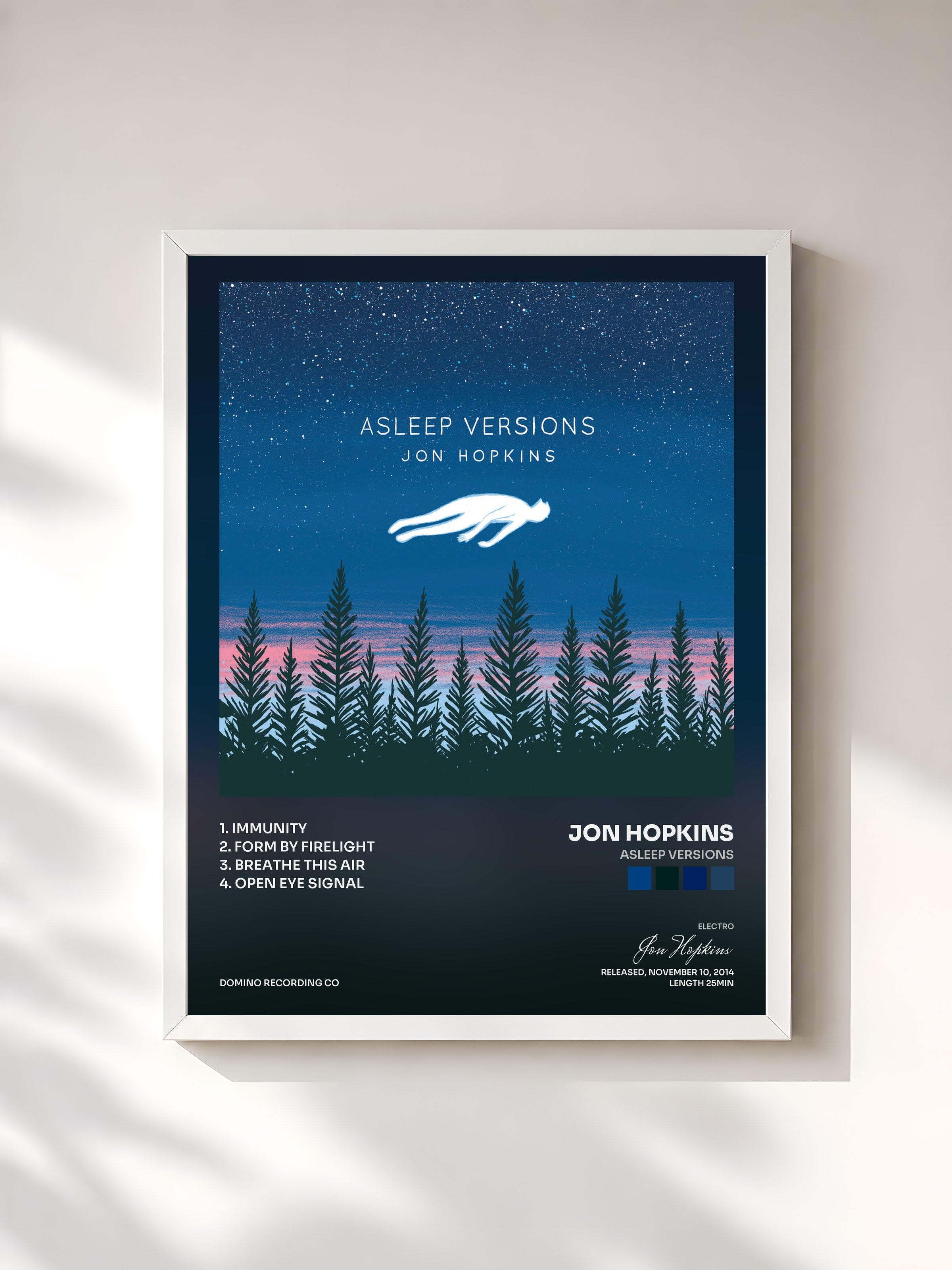 #blanc Tableau de l'album Asleep Versions de Jon Hopkins, cadre blanc, imprimé et encadré en France