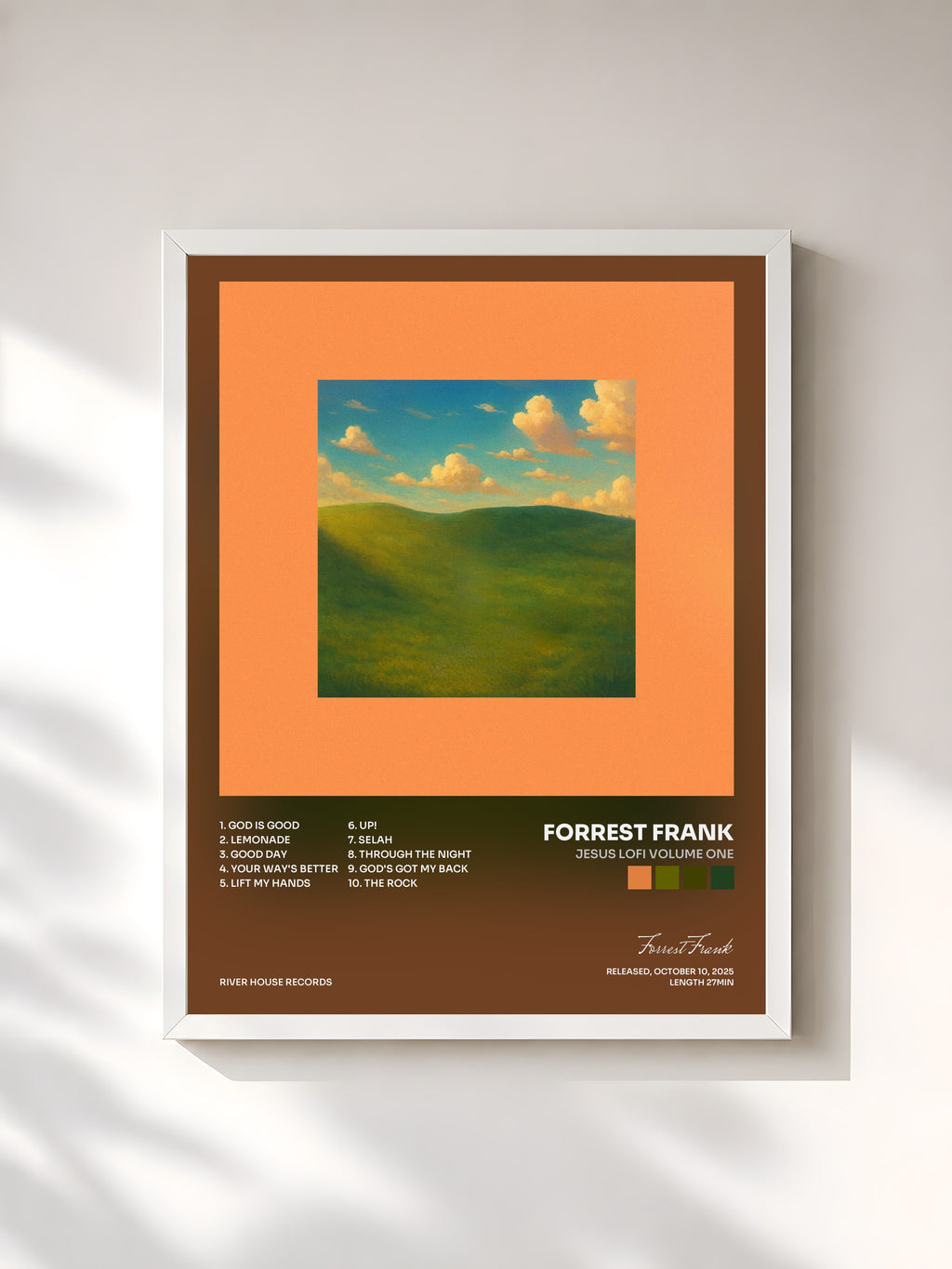 #blanc Tableau de l'album JESUS LOFI VOLUME ONE de Forrest Frank, cadre blanc, imprimé et encadré en France