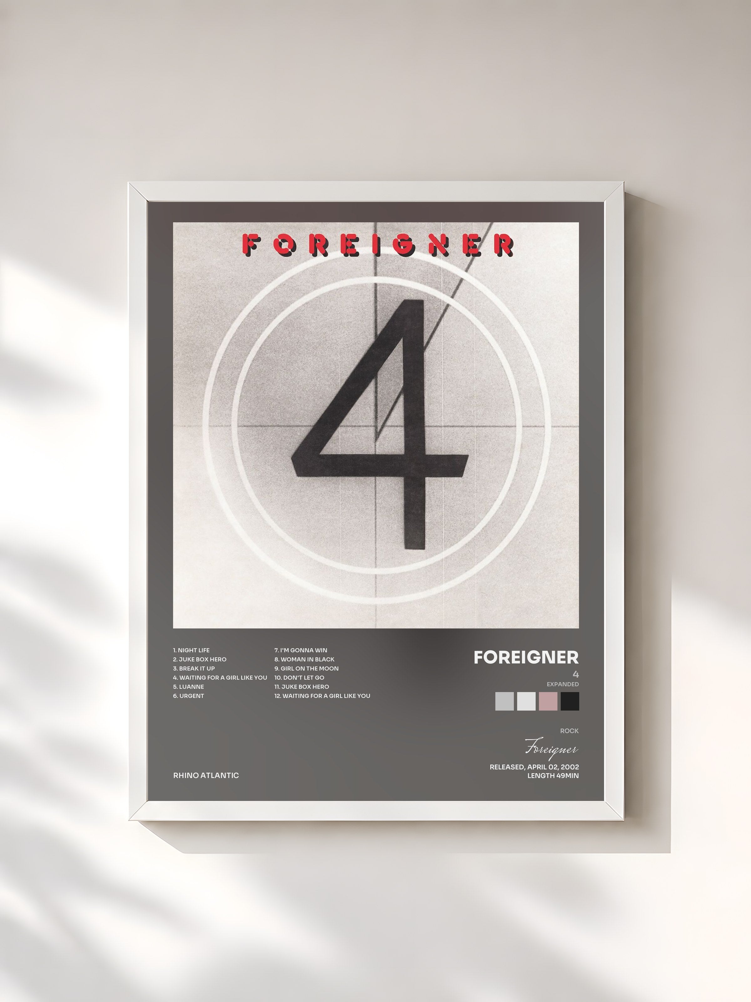 #blanc Tableau de l'album 4 (Expanded) de Foreigner, cadre blanc, imprimé et encadré en France