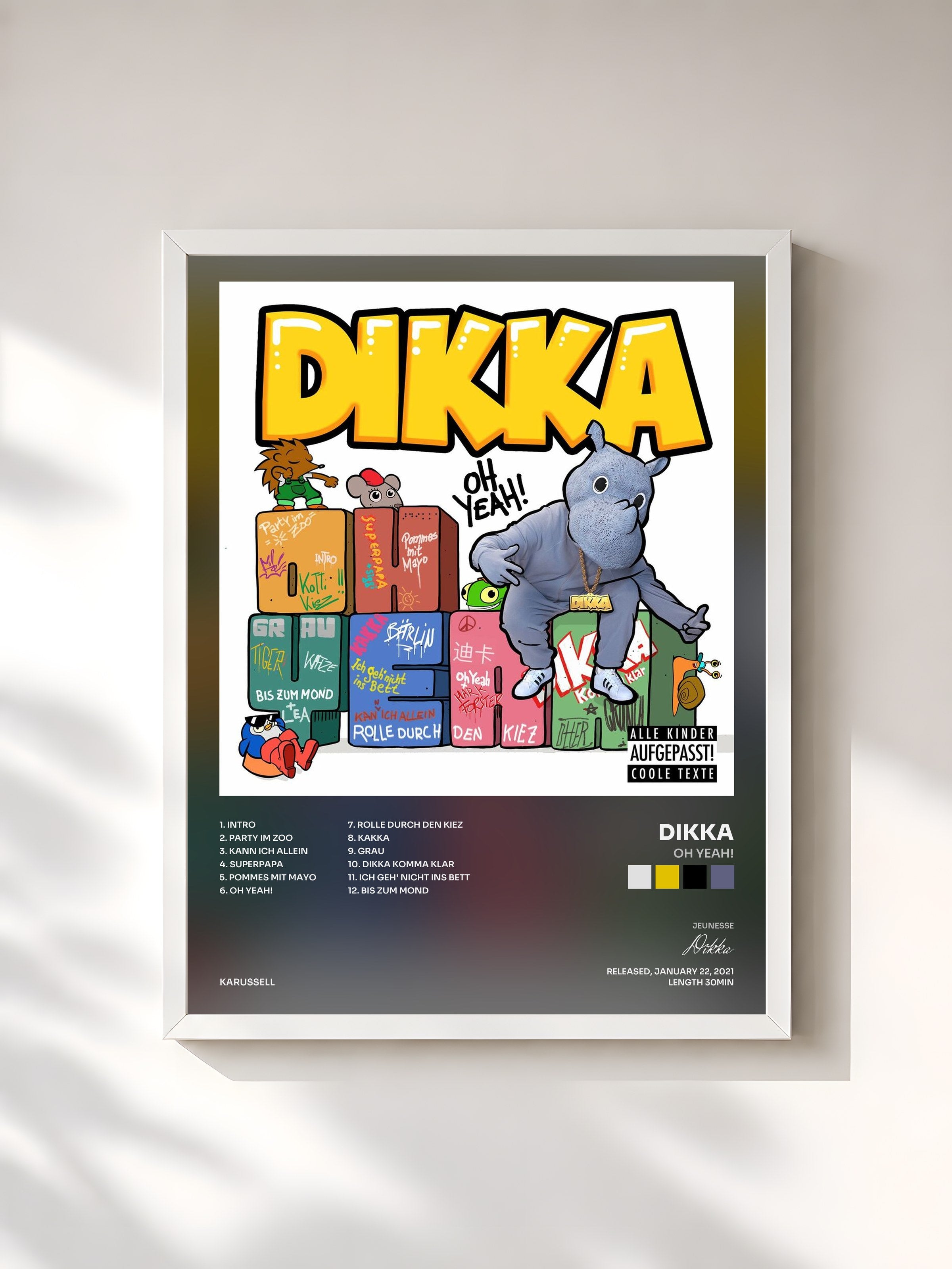 #blanc Tableau de l'album Oh Yeah! de Dikka, cadre blanc, imprimé et encadré en France