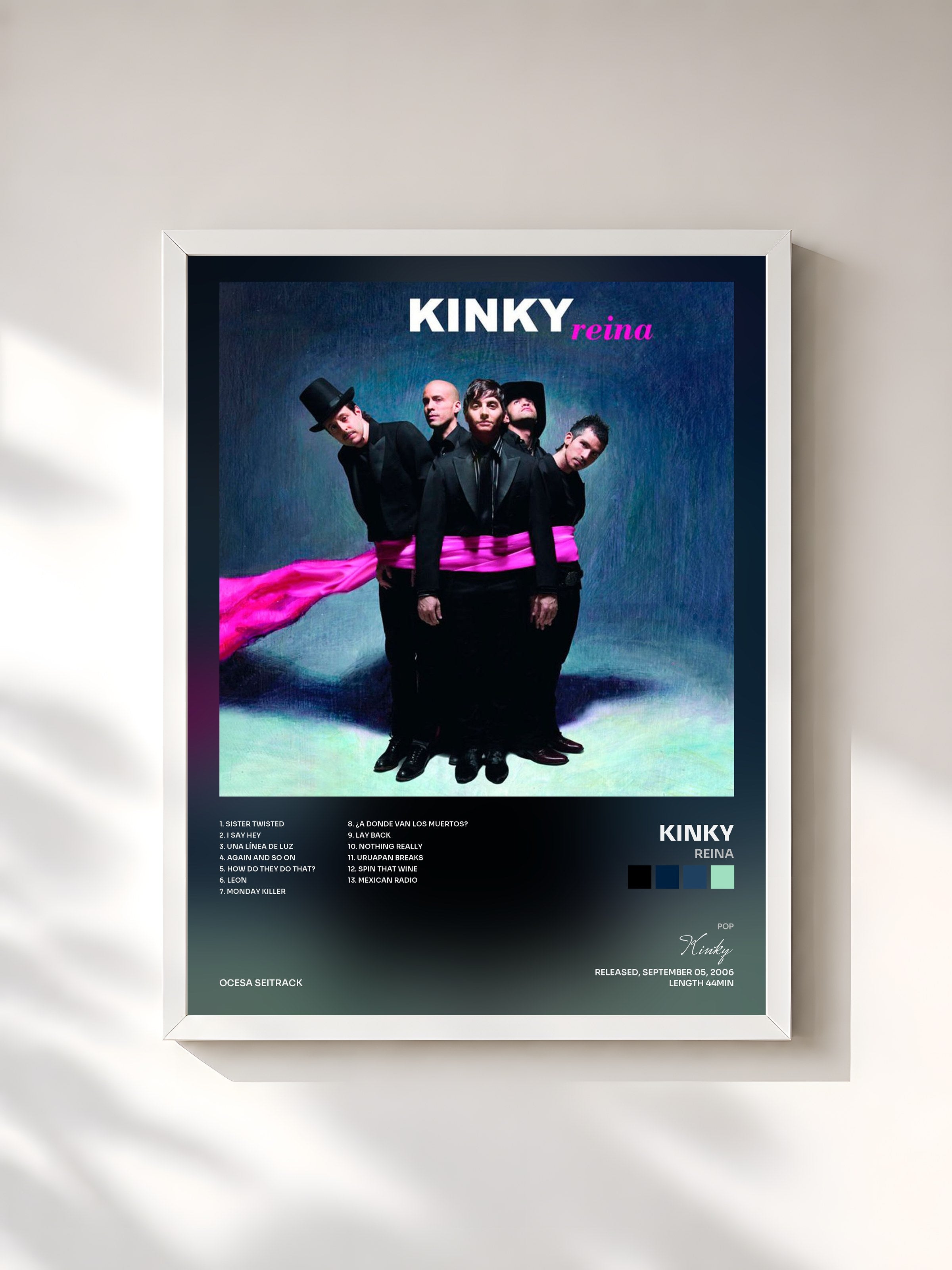 #blanc Tableau de l'album Reina de Kinky, cadre blanc, imprimé et encadré en France